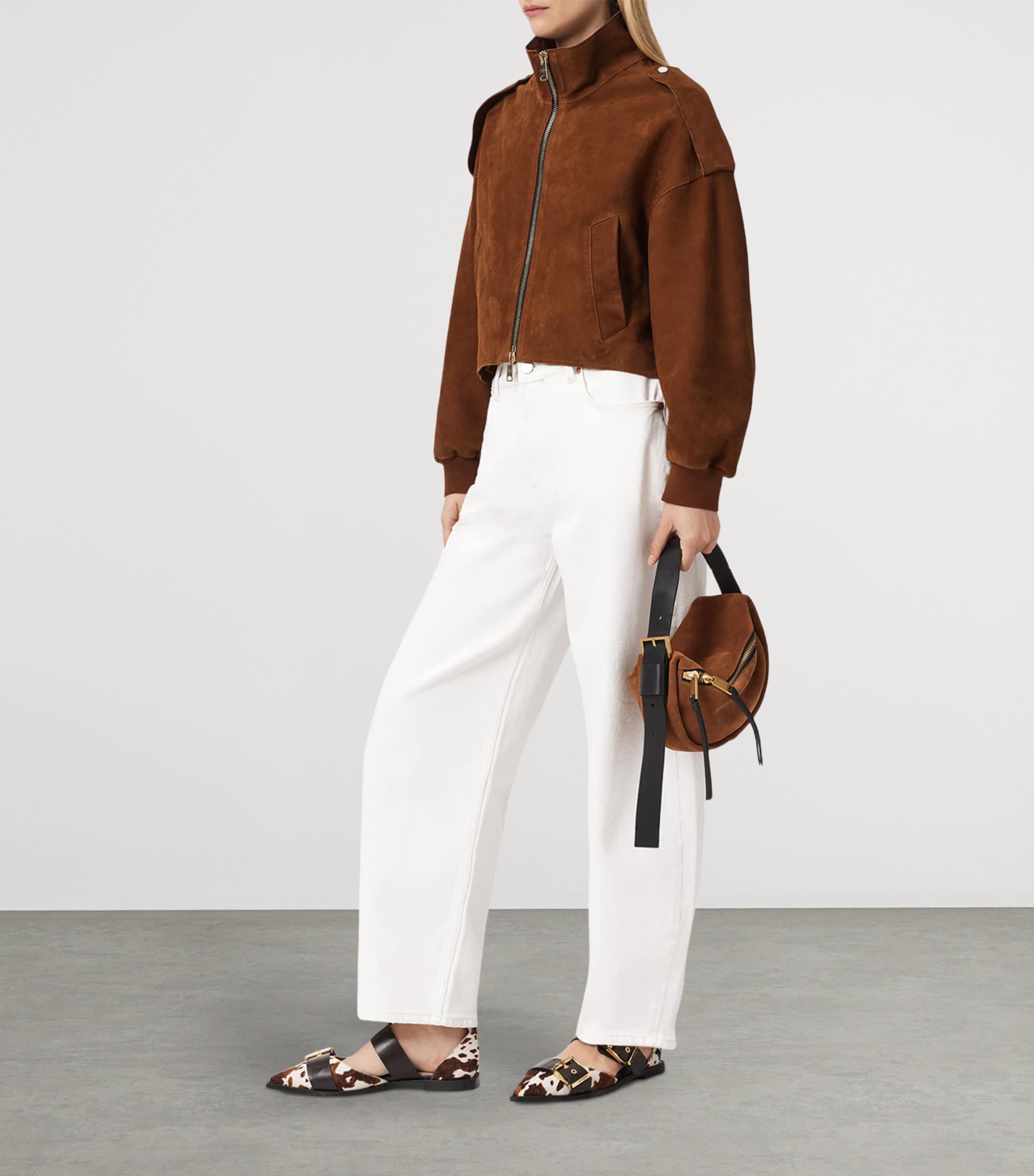 AllSaints Womens Suede Lowden Jacket Cognac Brown Image 3