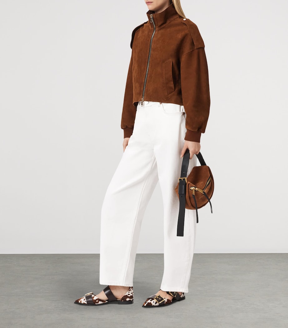 AllSaints Womens Suede Lowden Jacket Cognac Brown Image 3