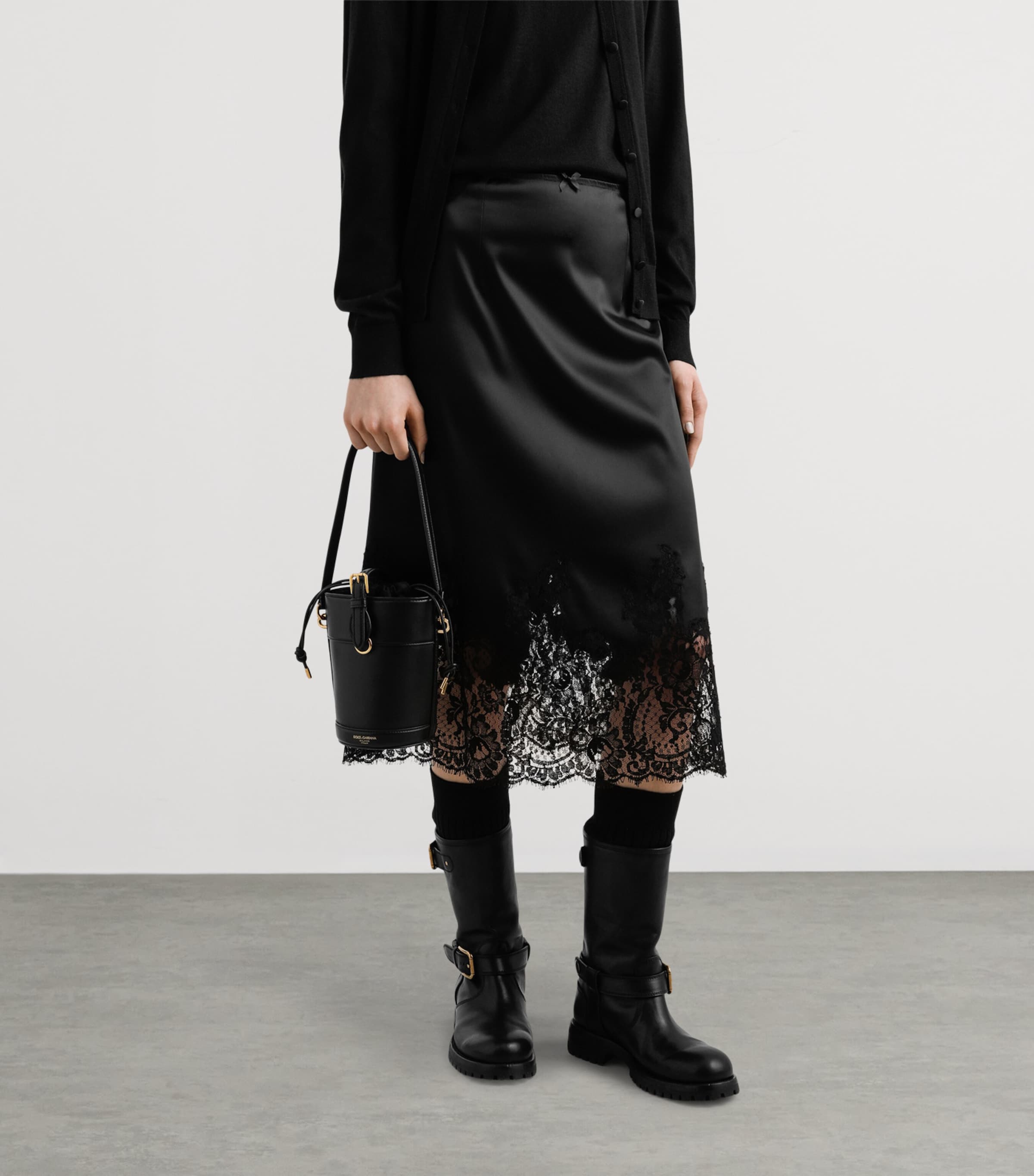 Dolce&Gabbana Leather Capri Bucket Bag Black Image 2