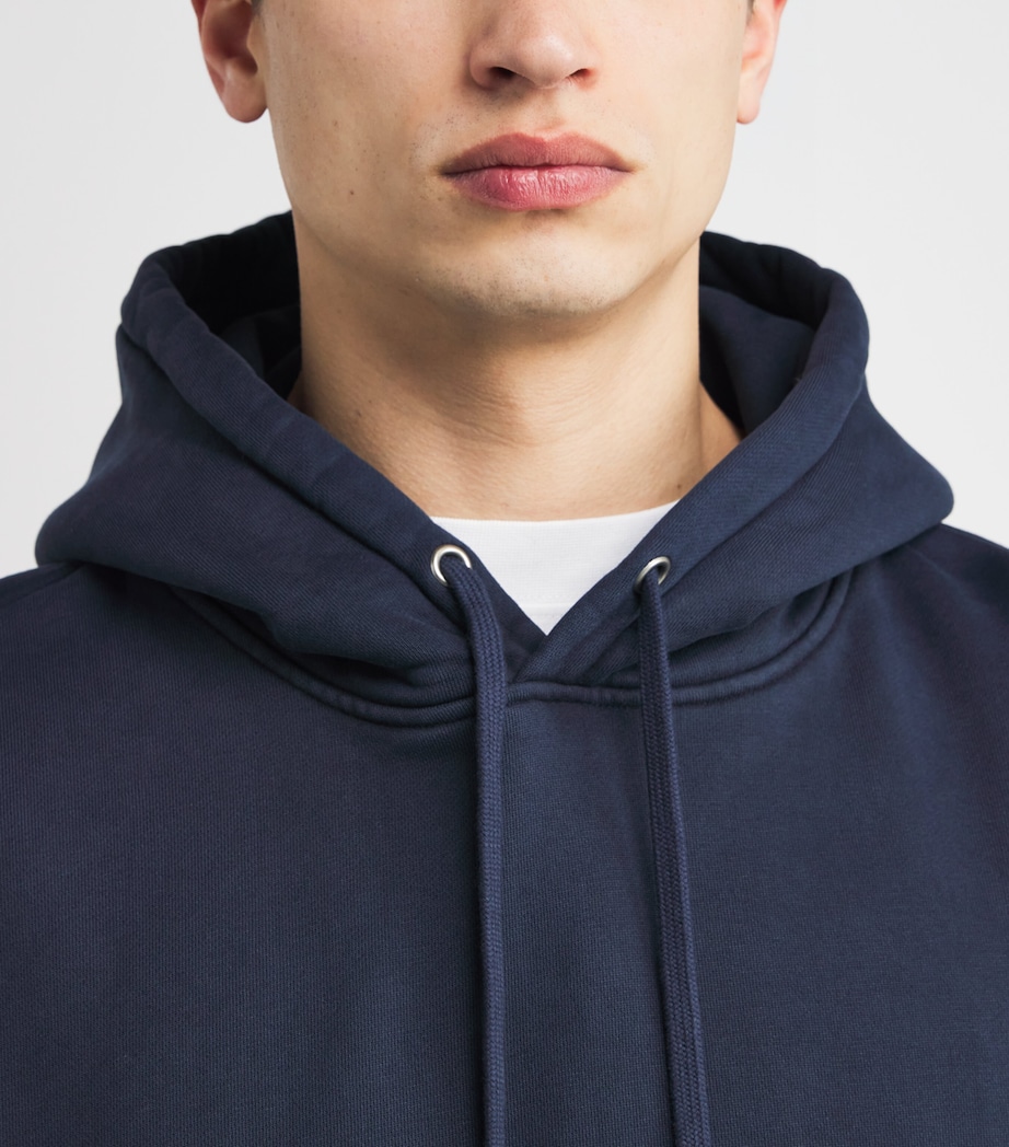 Cotton Fleece Relaxed Hoodie NAVY Image 6