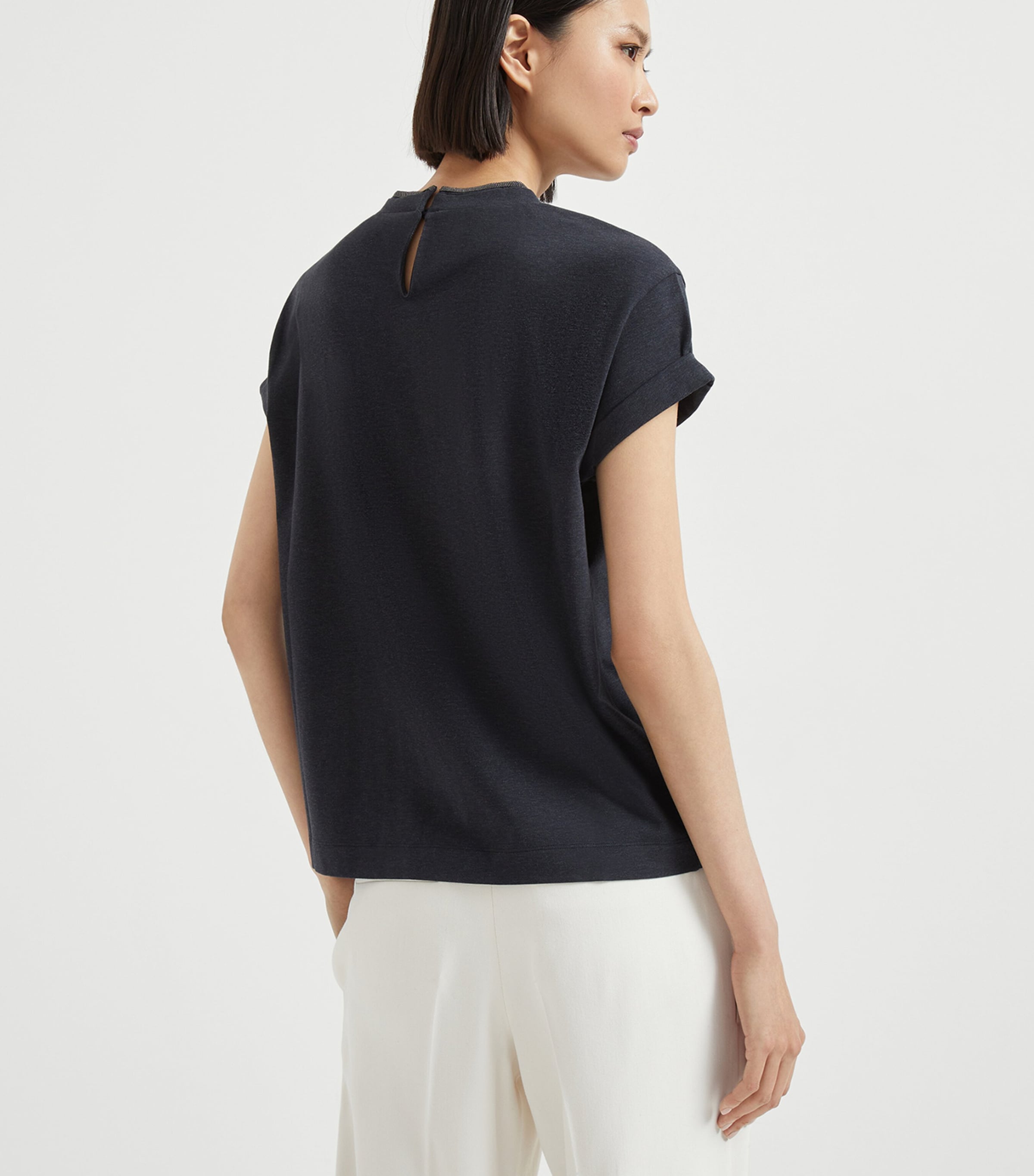 Stretch-Cotton Monili-Detail T-Shirt C055 Image 3