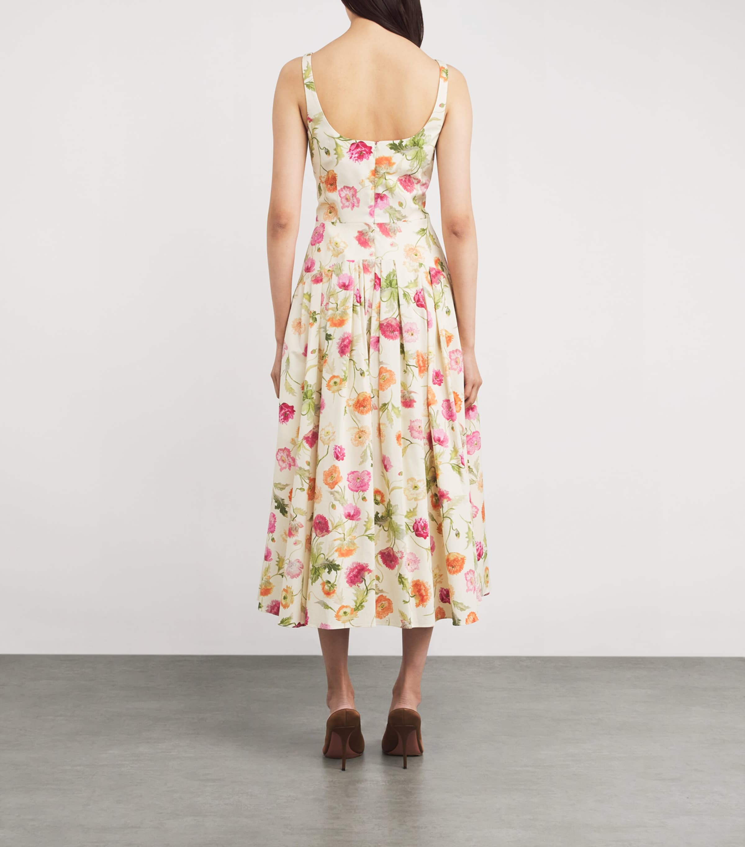Poppy Print Dropped-Waist Midi Dress 264 ALMOND MULTI Image 3
