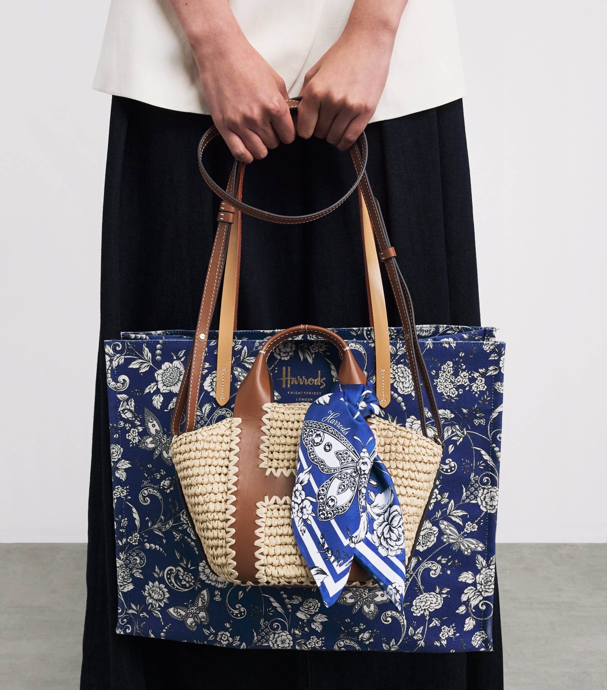 Harrods Silk Gilded Butterfly Print Scarf Blue Image 4