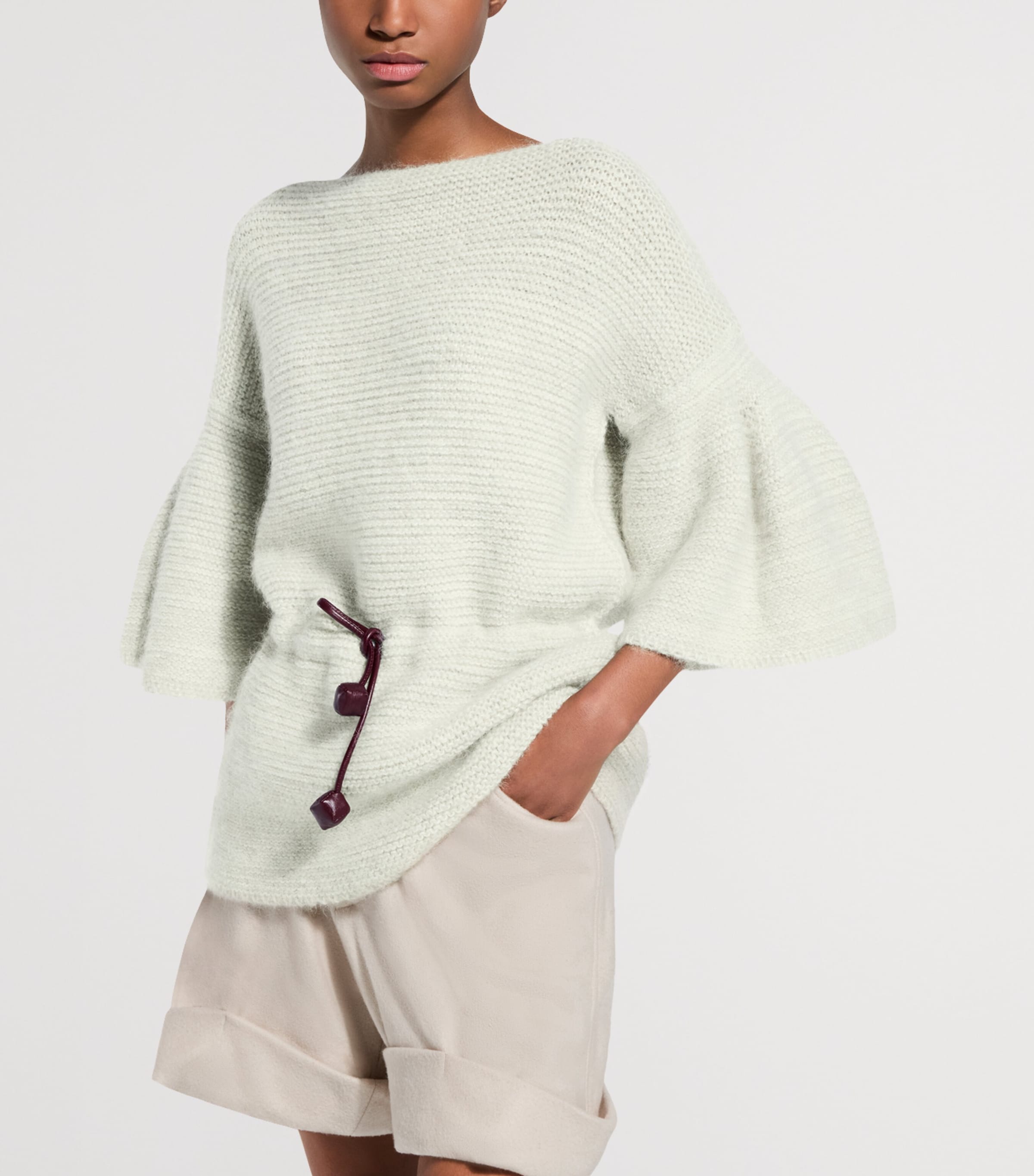LOUIS VUITTON Womens Mohair-Silk-Wool Bell-Sleeve Top Heather Grey Image 2