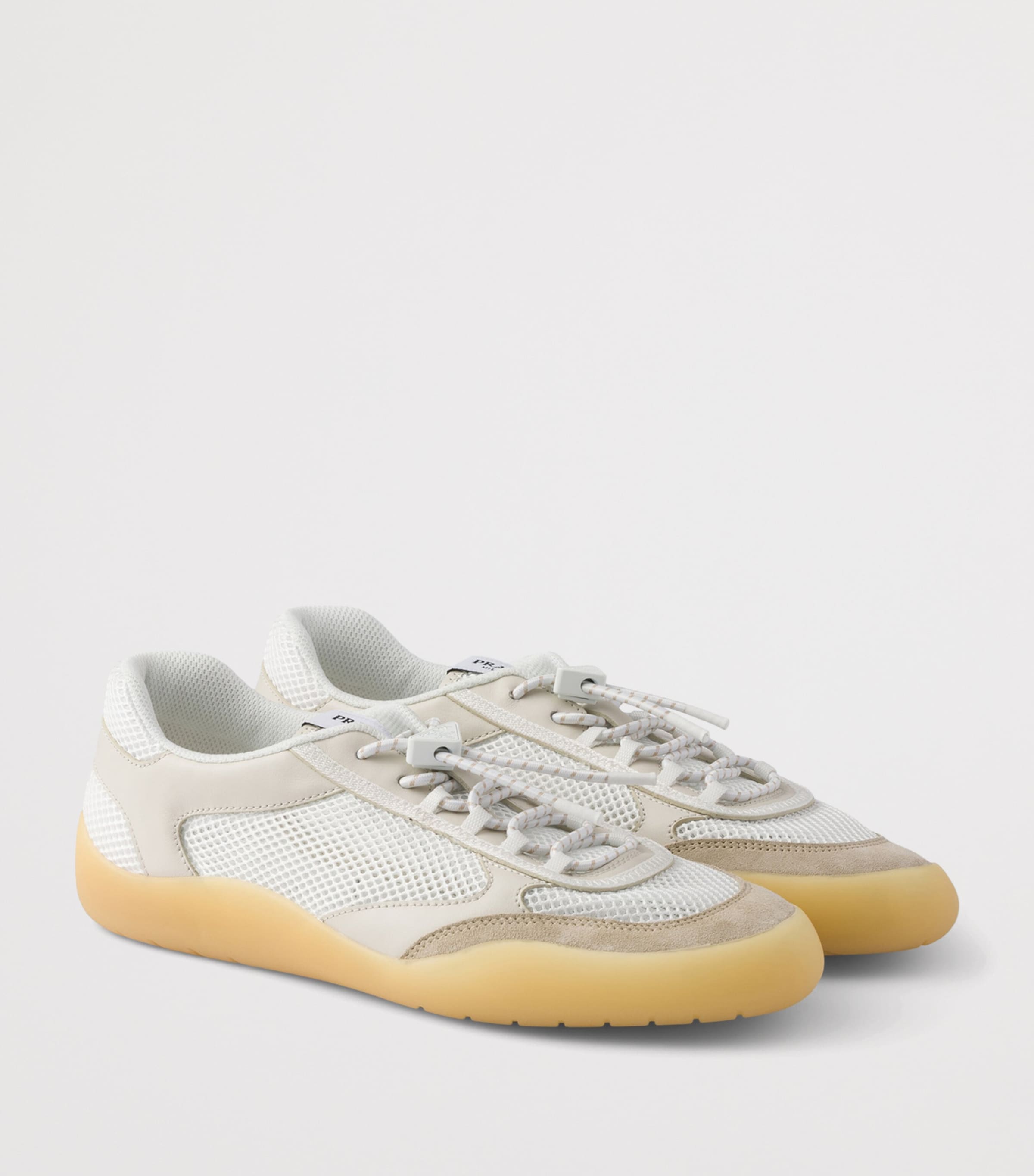 Prada Leather-Mesh Speedrock Sneakers Neutral Image 4