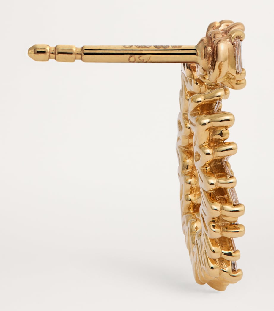 Yellow Gold and Diamond Classic Fireworks Mini Hoops 18K YG/WD Image 4