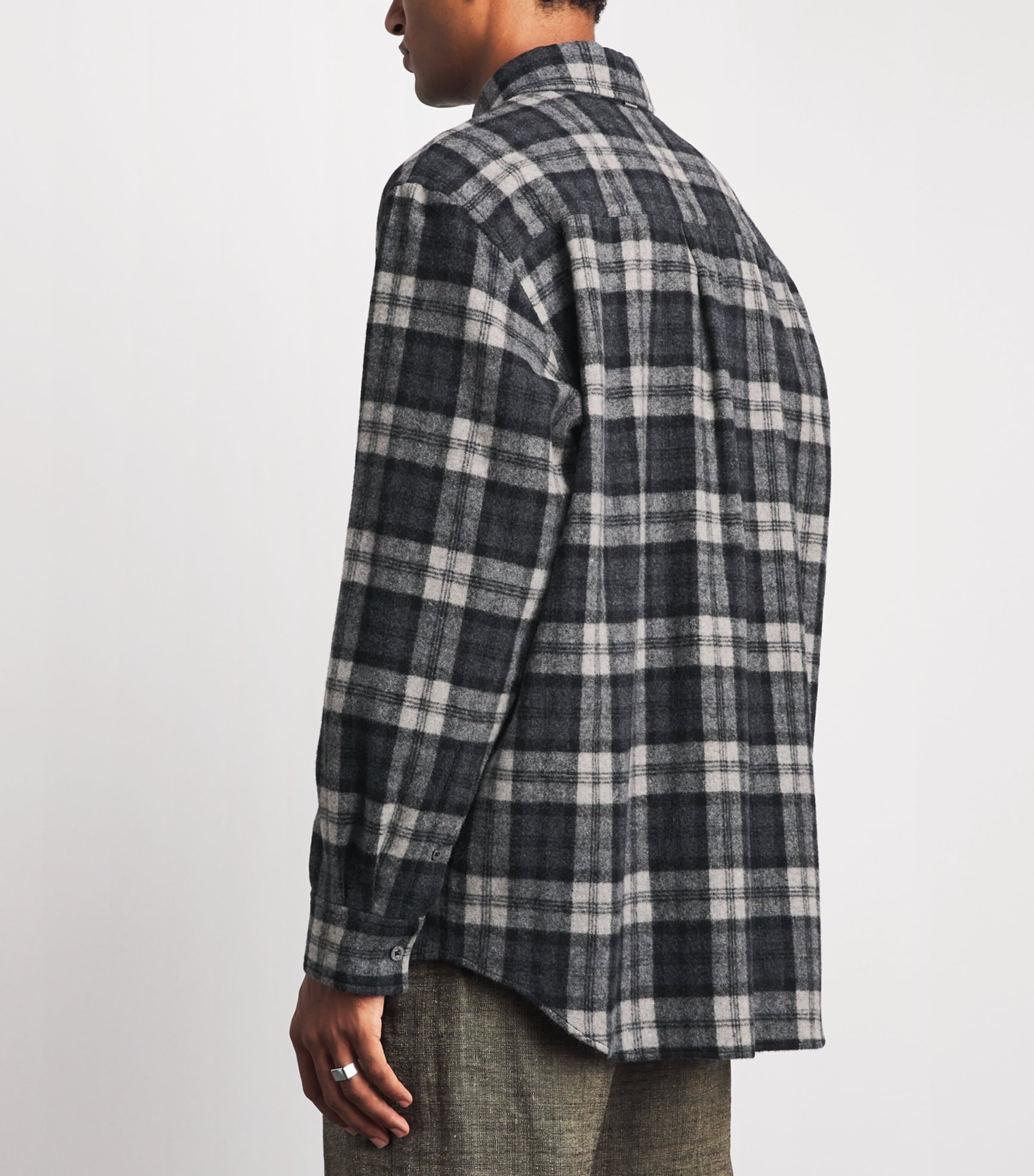 System Mens Wool-Blend Check Shirt Dark Grey Image 5