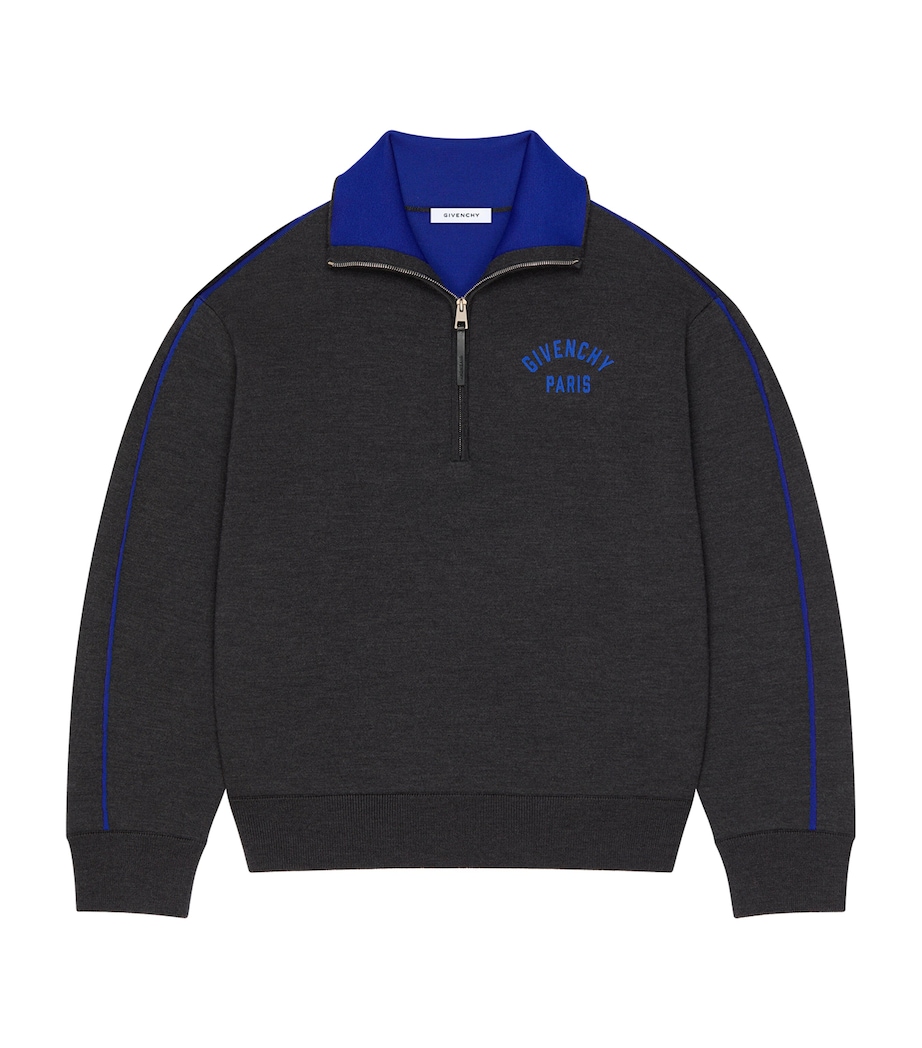 Virgin Wool Quarter-Zip Sweater GREY/BLUE Image 1