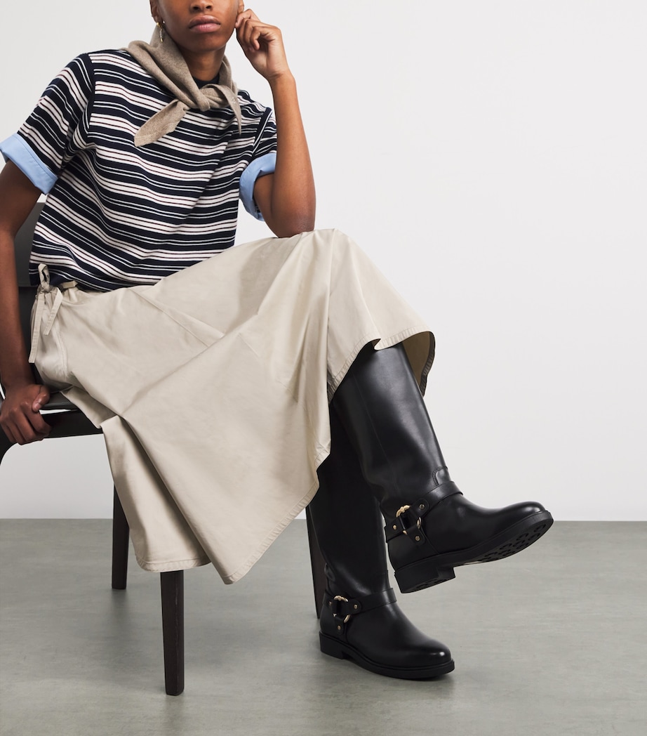 Leather Knee-High Biker Boots BLACK Image 6