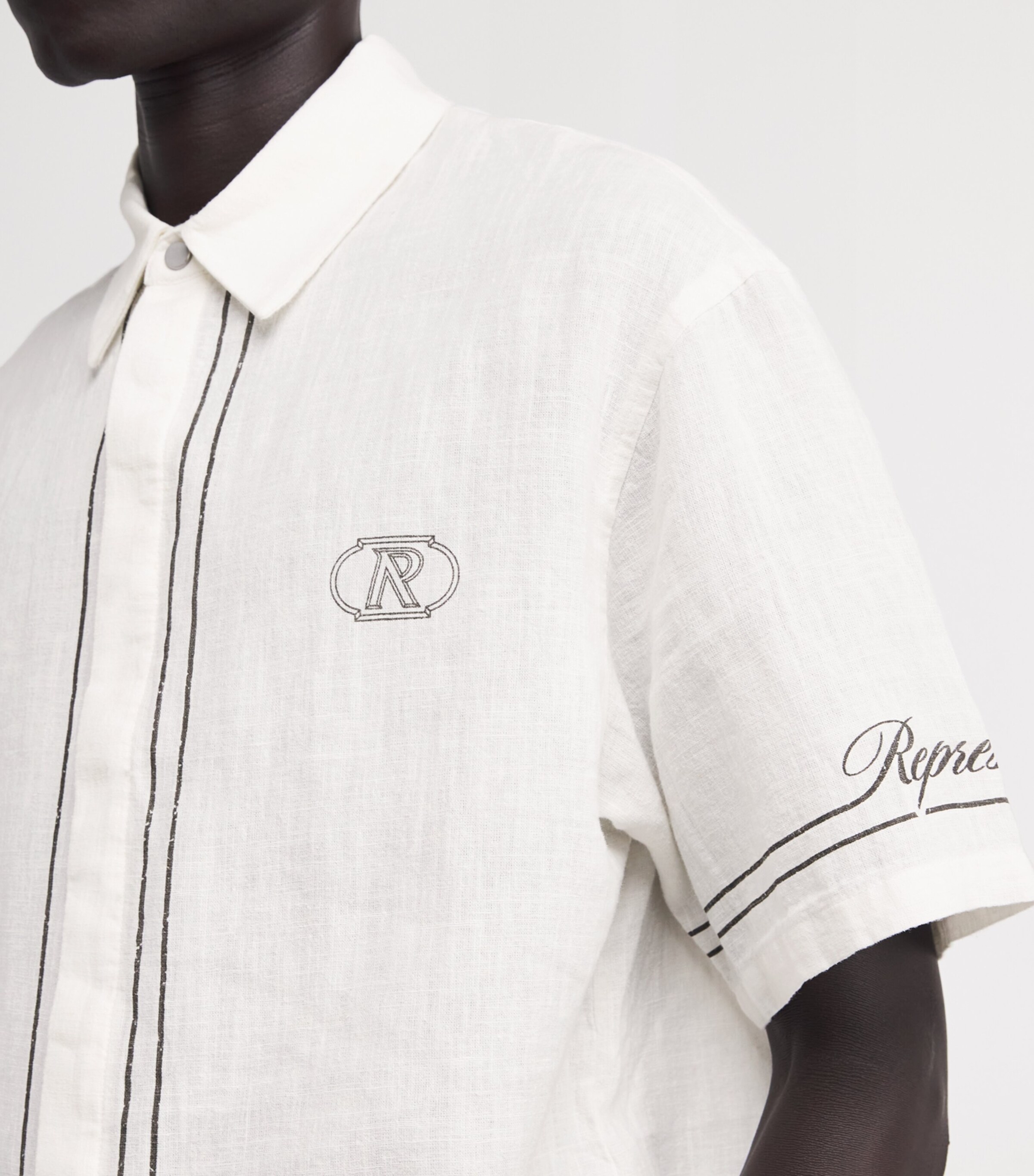 Represent Mens Border-Detail Short-Sleeve Shirt Whisper White Image 6