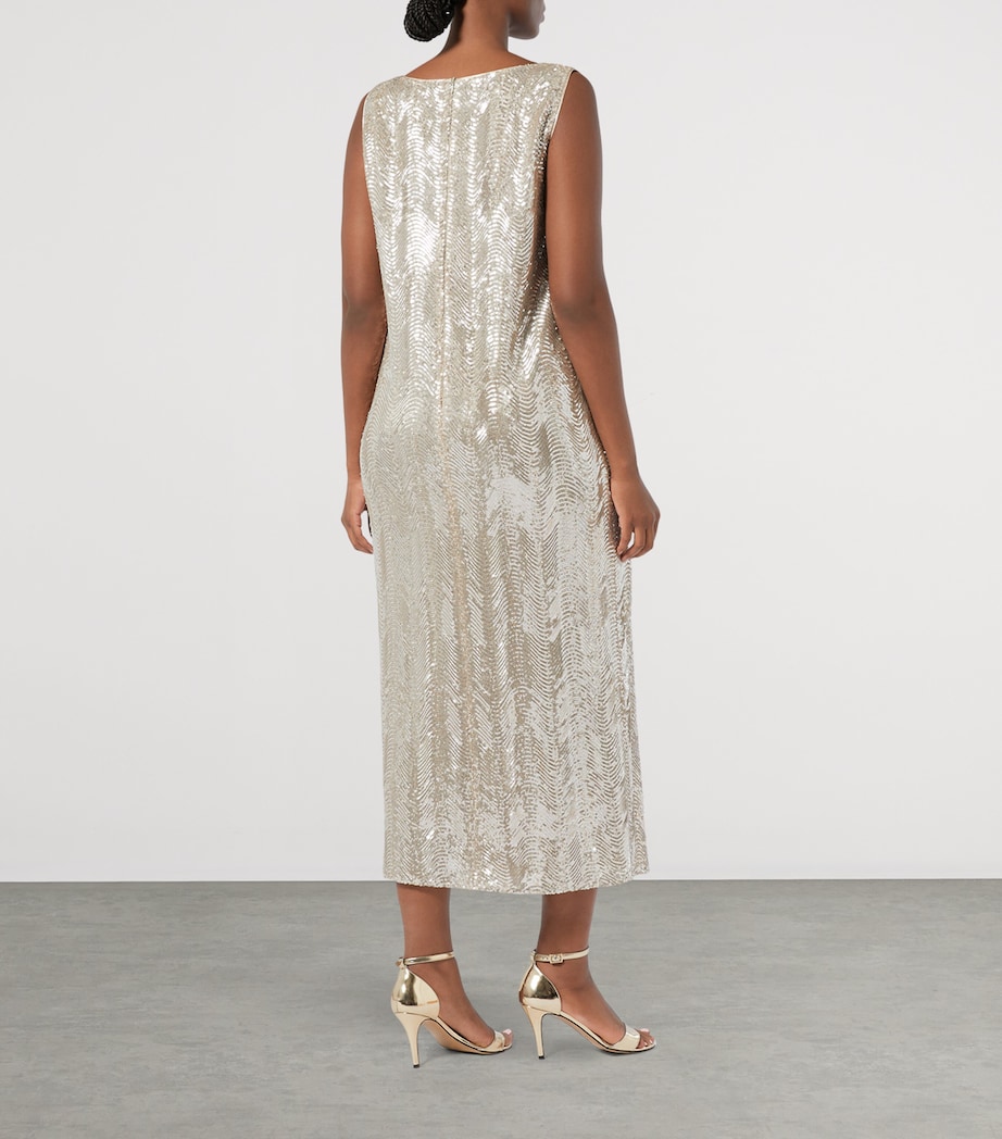 Sequin-Embellished Sacco Midi Dress BEIGE Image 3