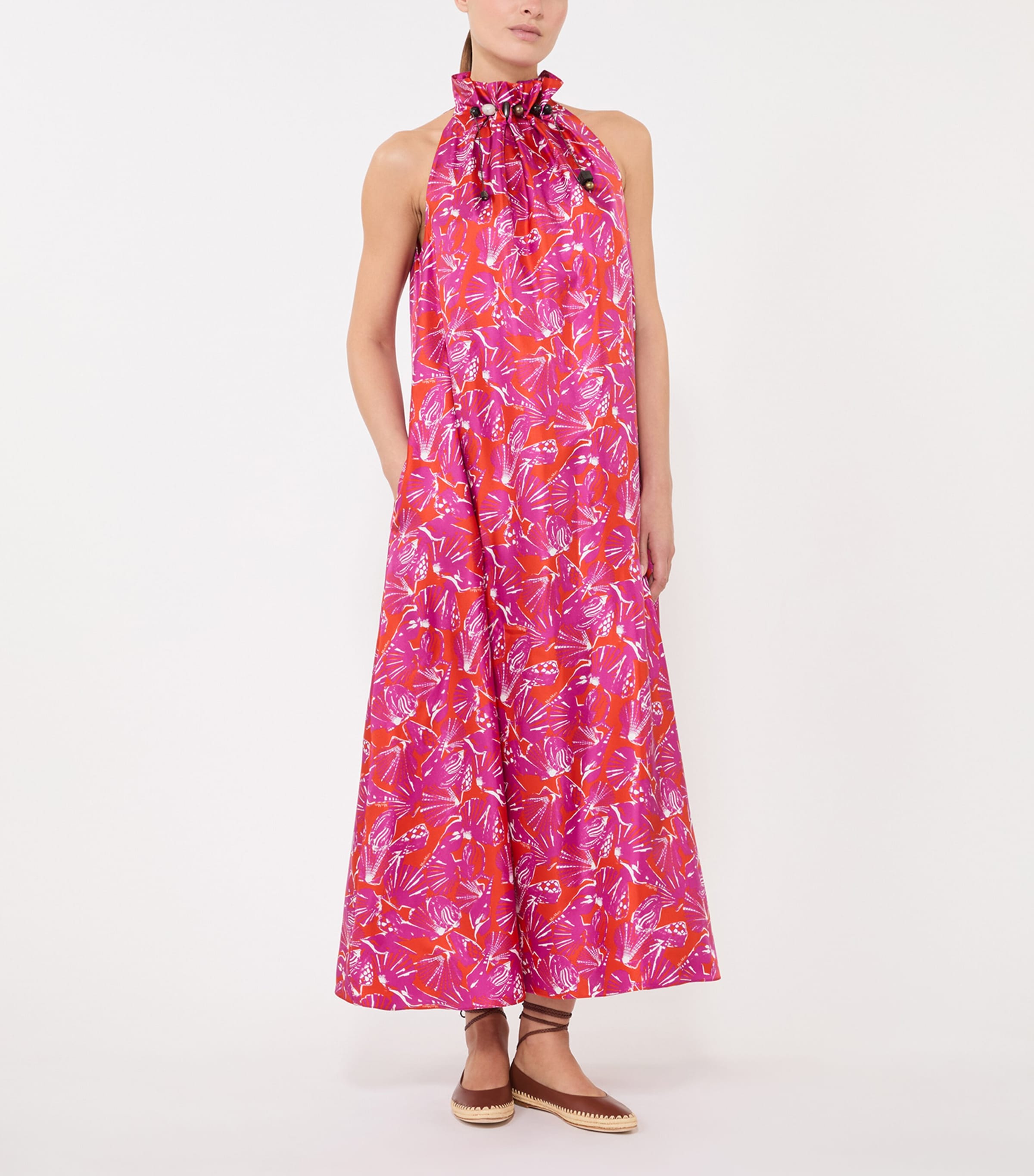Max Mara Womens Silk Twill Printed Midi Dress Coral Image 2