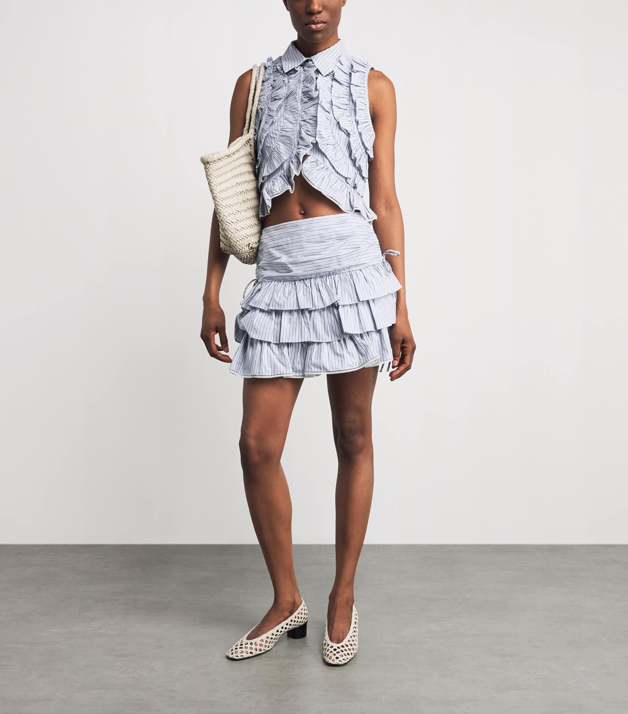 Sandro Paris Womens Cotton Stripe Mini Skirt Bleu / Marine Image 2