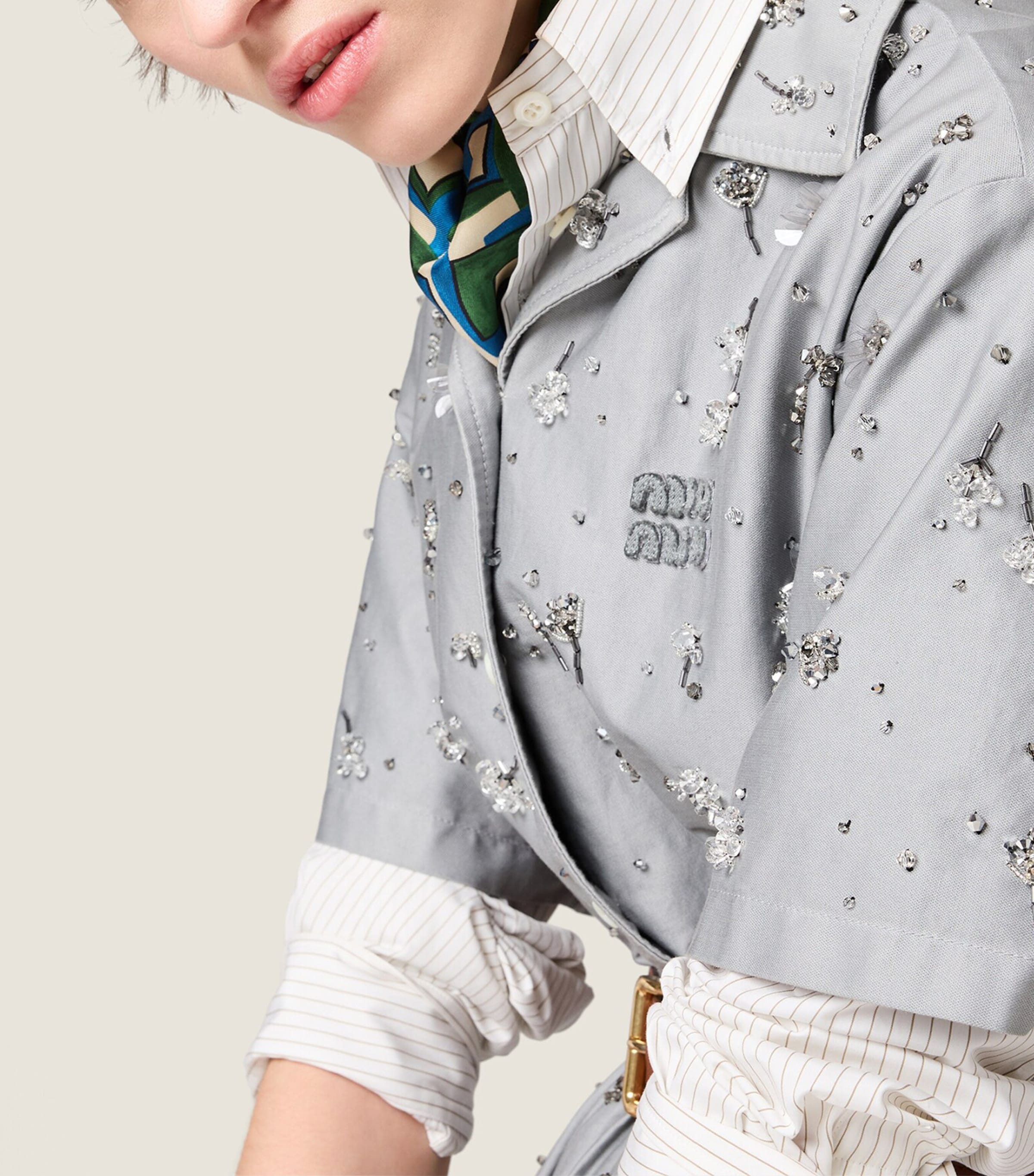 Miu Miu Womens Cotton Satin Embellished Midi Shirt Dress Image 4