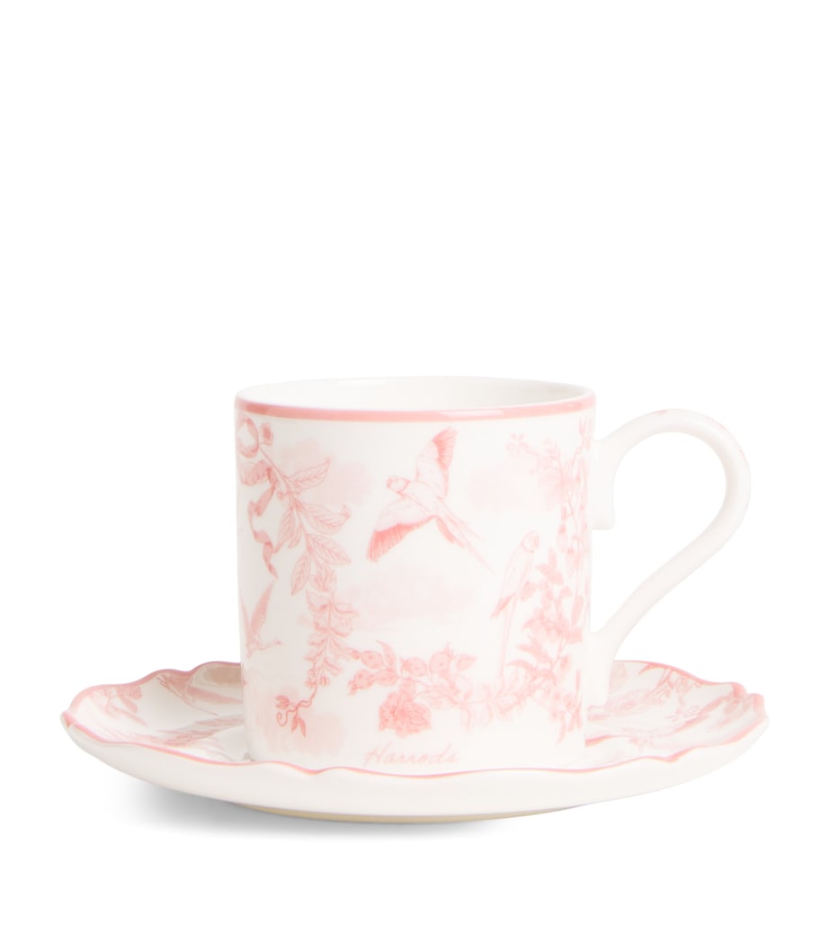 Harrods Fine Bone China Toile Espresso Cup and Saucer Pink Image 1