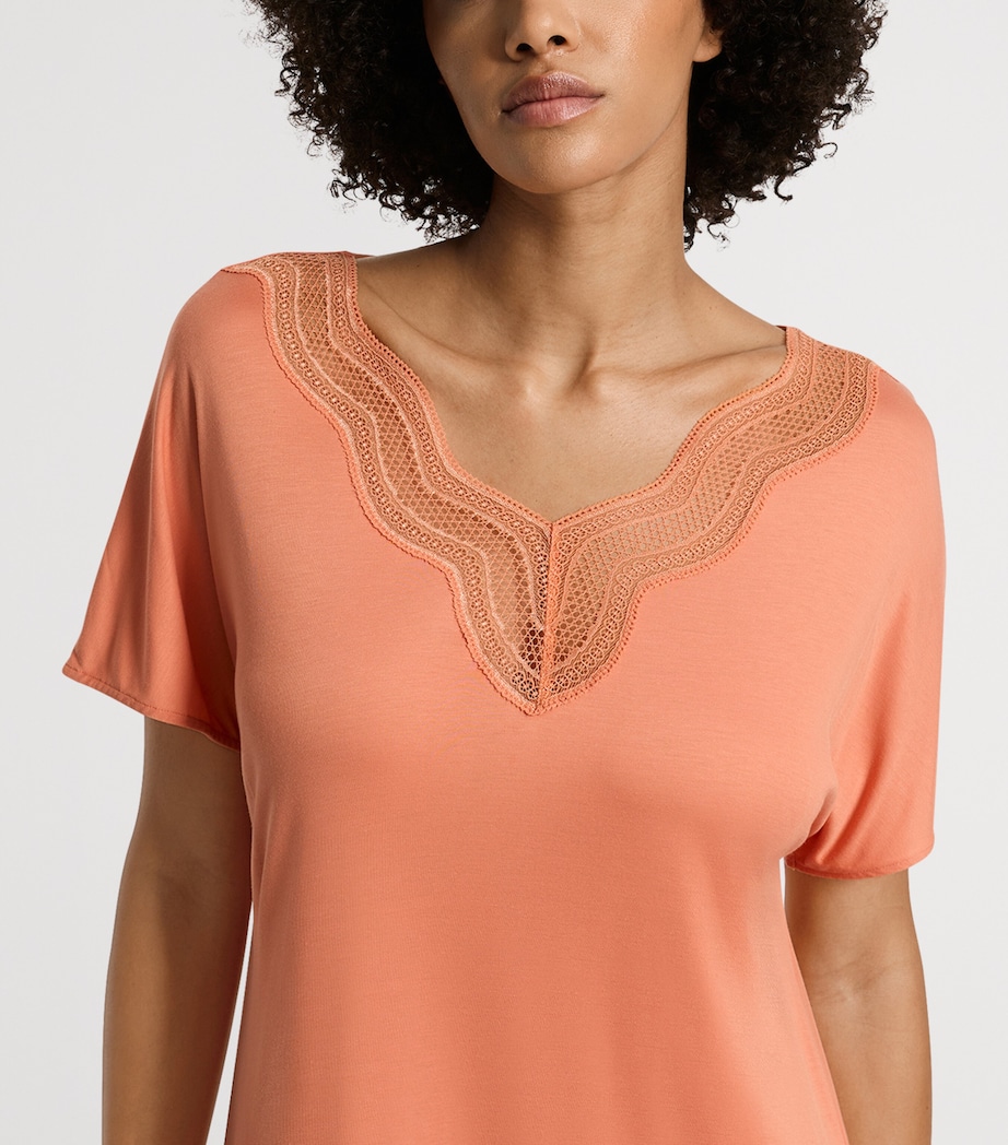 Hanro Womens Short-Sleeve Cira Nightdress Light Carnelian Image 6