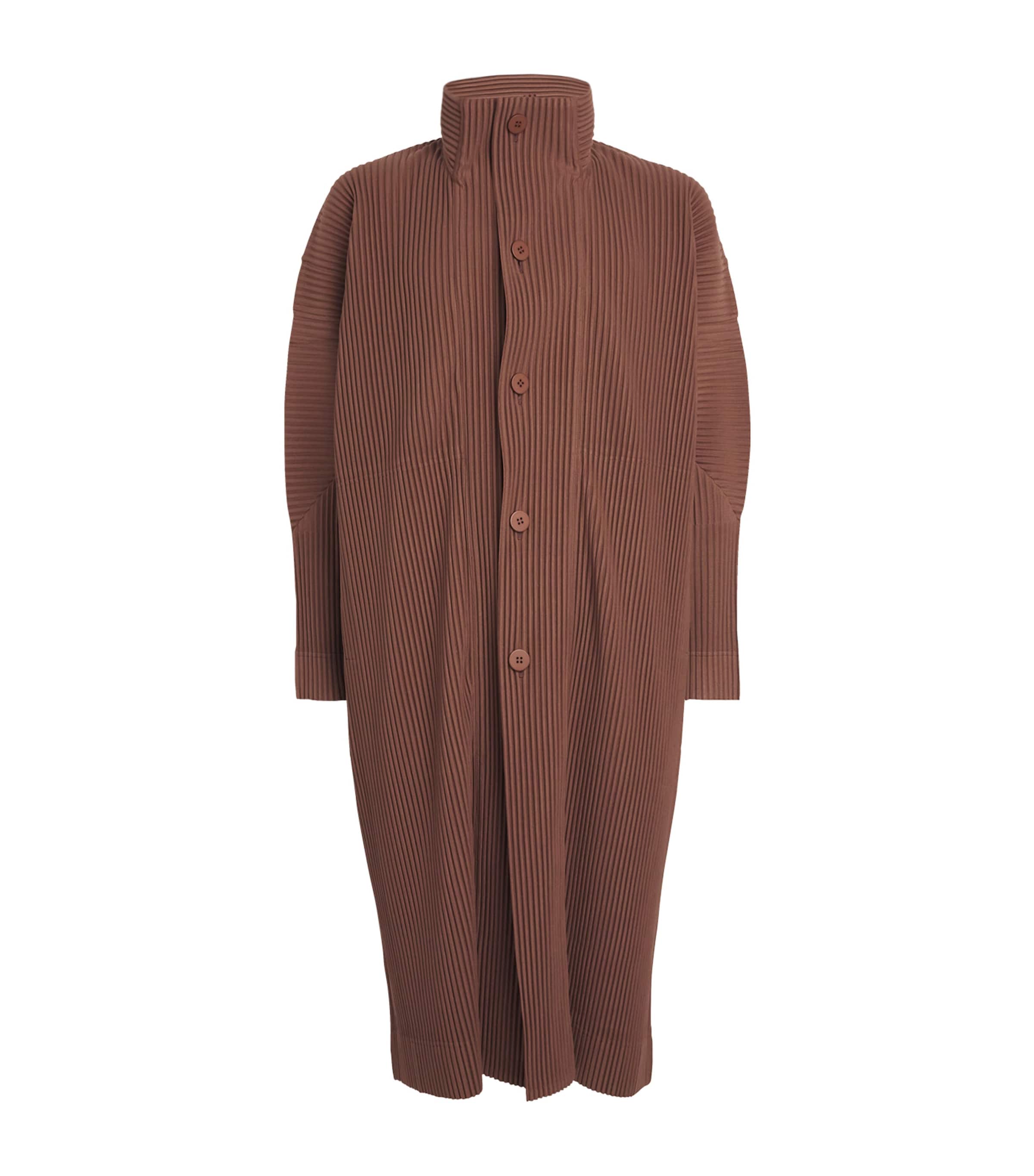 Issey Miyake Pleated Mc November Overcoat In Brown