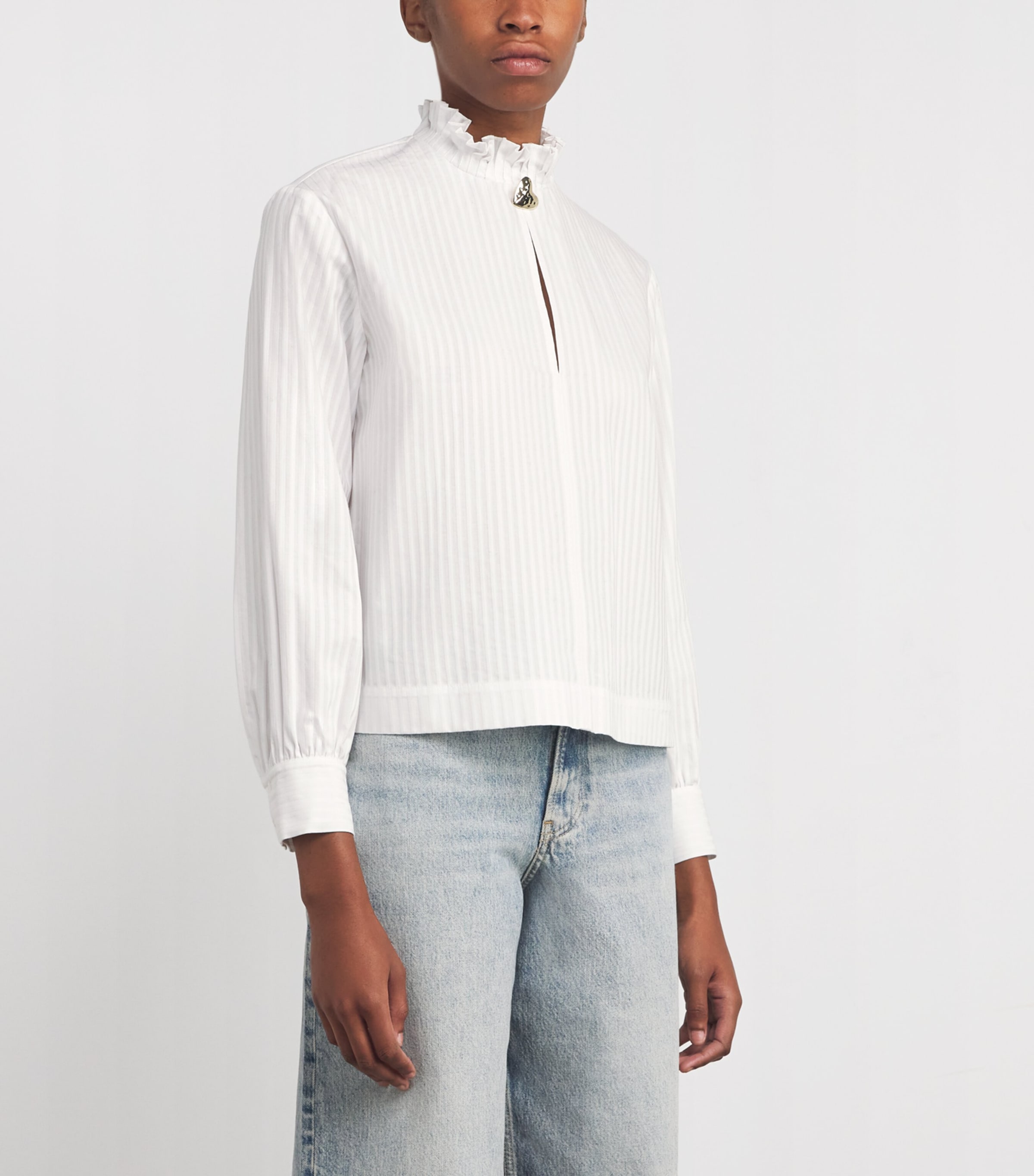 Cotton Ruffled Collar Blouse WHITE Image 3