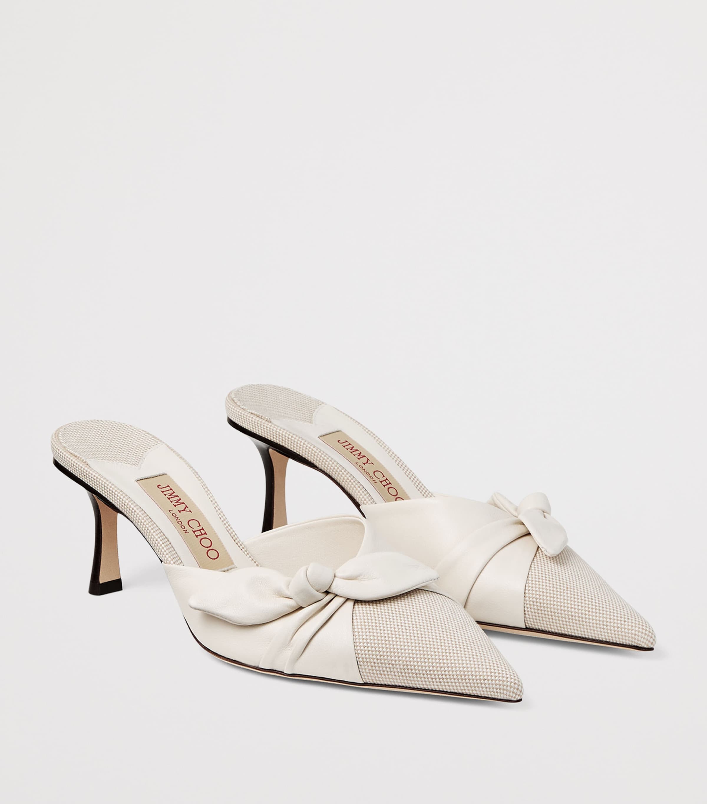 Jimmy Choo Livi 65 Leather and Canvas Mules Almond/latte Mix Image 2