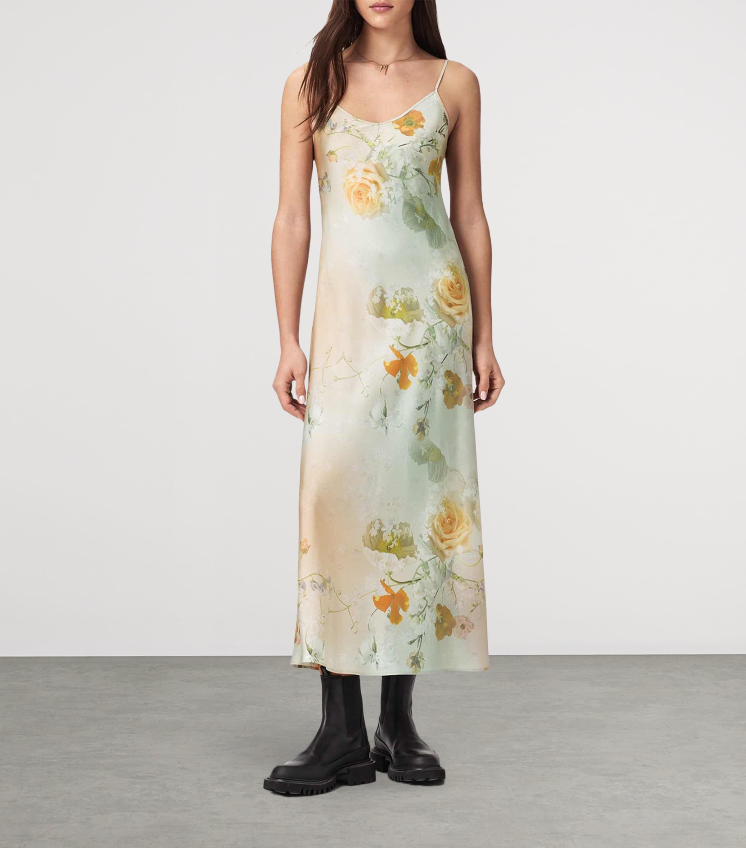 AllSaints Womens Floral Bryony Midi Dress Haze Blush Pink Image 3