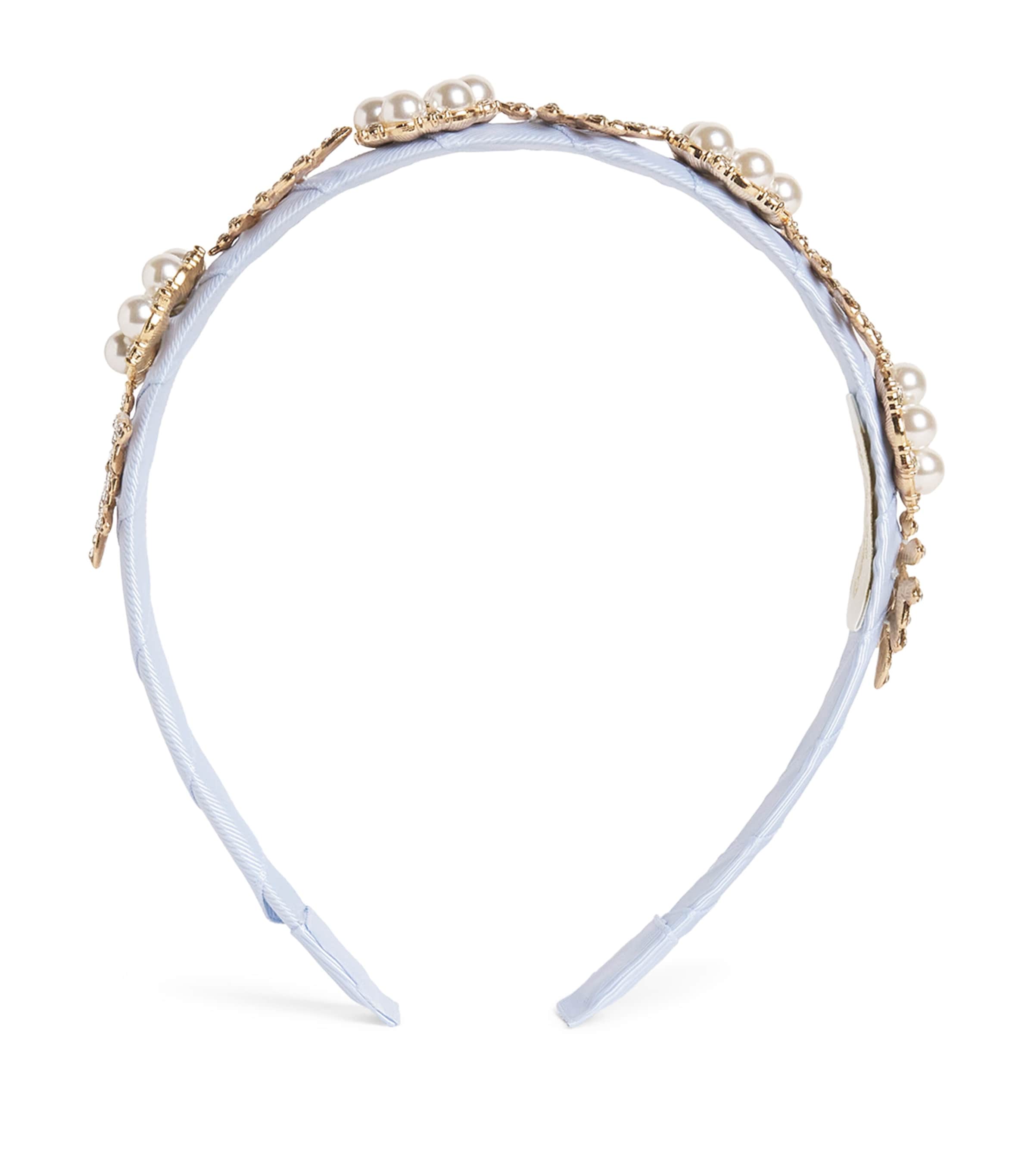 David Charles Diamanté And Faux Pearl-embellished Headband In Blue