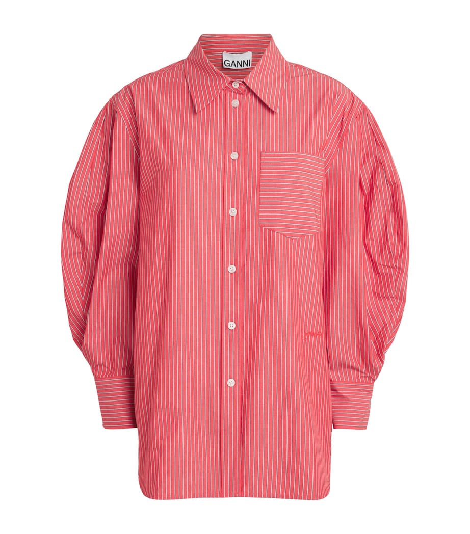 GANNI Womens Cotton Stripe Oxford Shirt High Risk Red Image 1