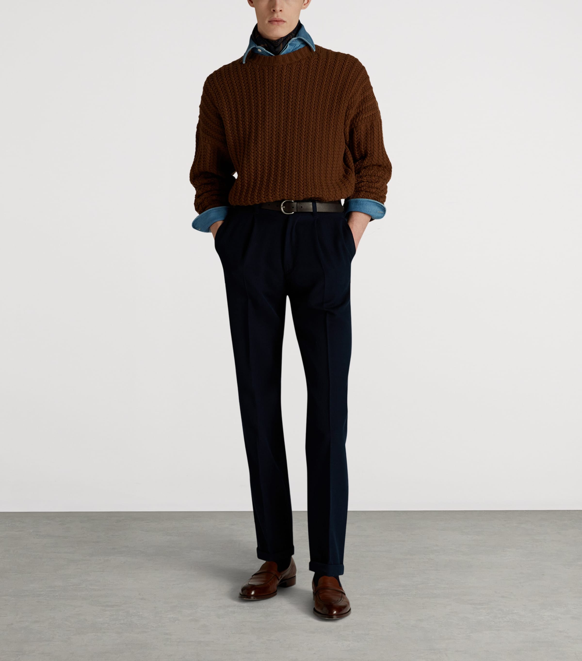 Cotton-Wool Drill Tapered Chinos 416HOUSE NAVY Image 2