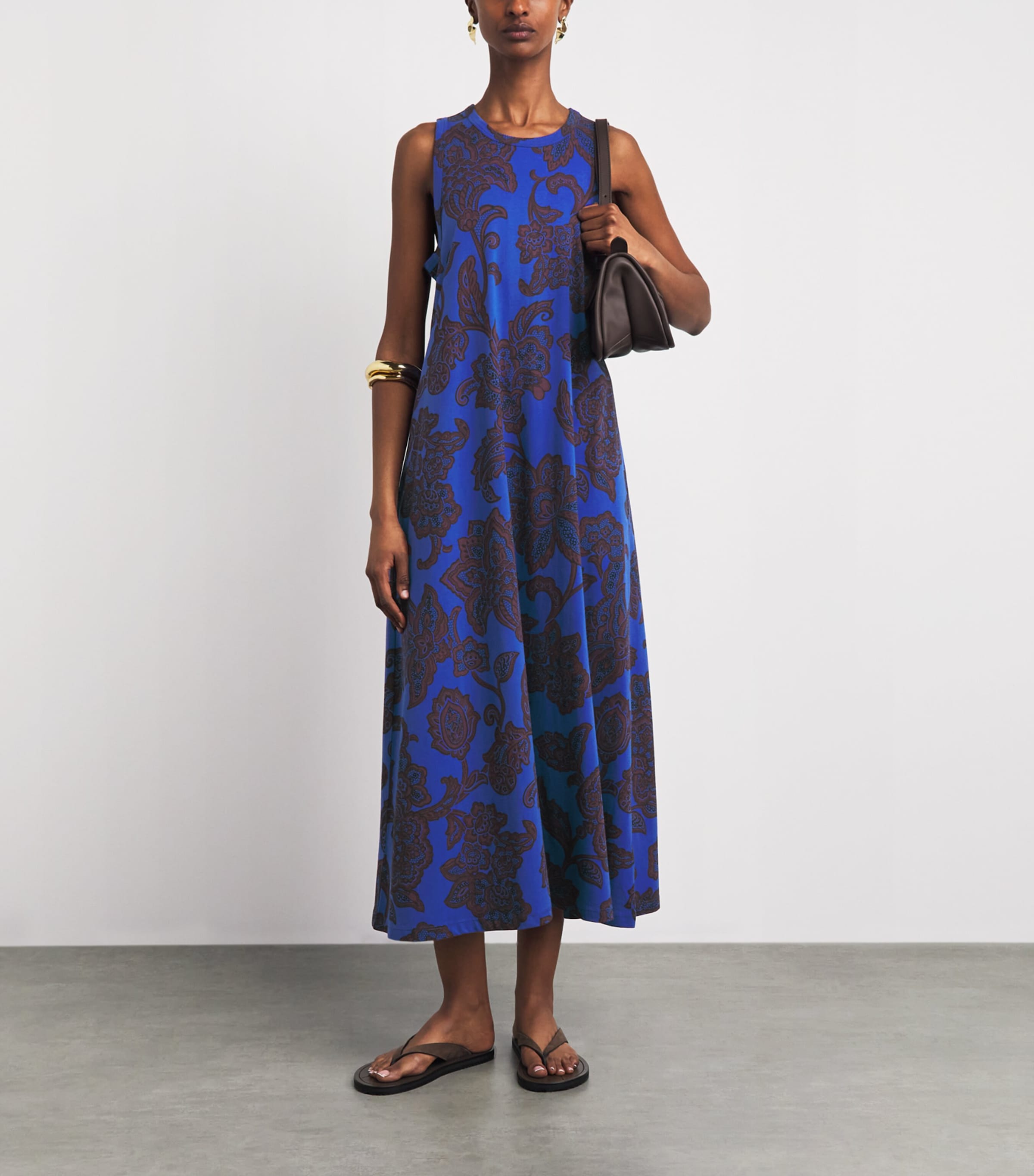 ME+EM Womens Organic Cotton Floral Swing Maxi Dress Blue Multi Image 2