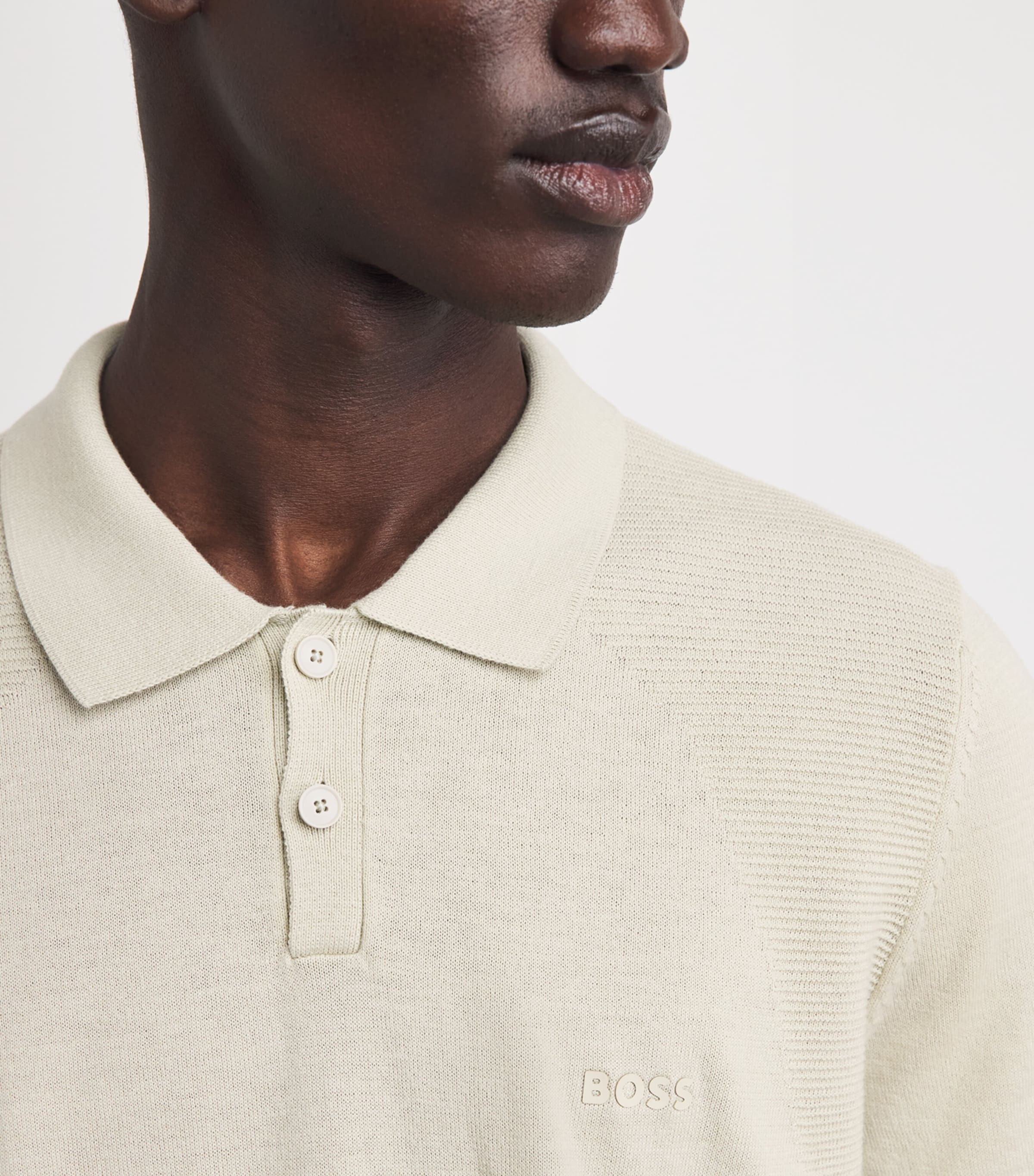 BOSS Mens Knitted Logo Polo Shirt Light Beige Image 3