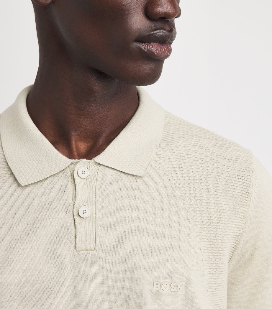 BOSS Mens Knitted Logo Polo Shirt Light Beige Image 3