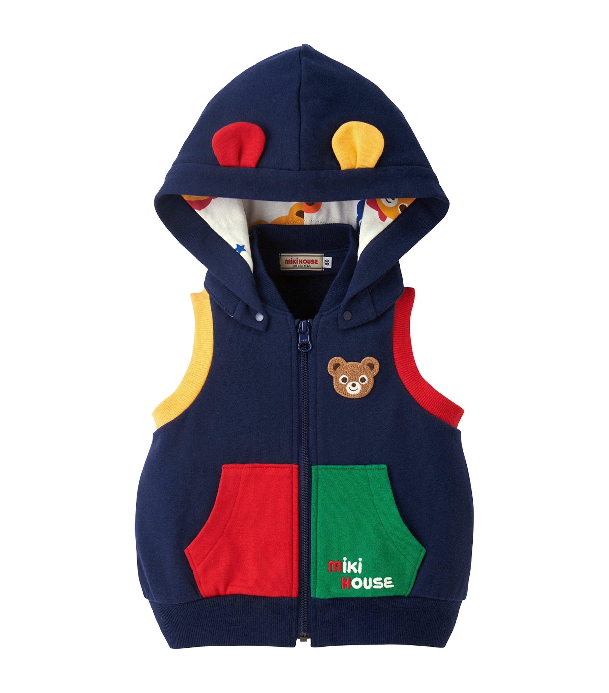 Shop Miki House Cotton Hooded Bear Gillet In Navy