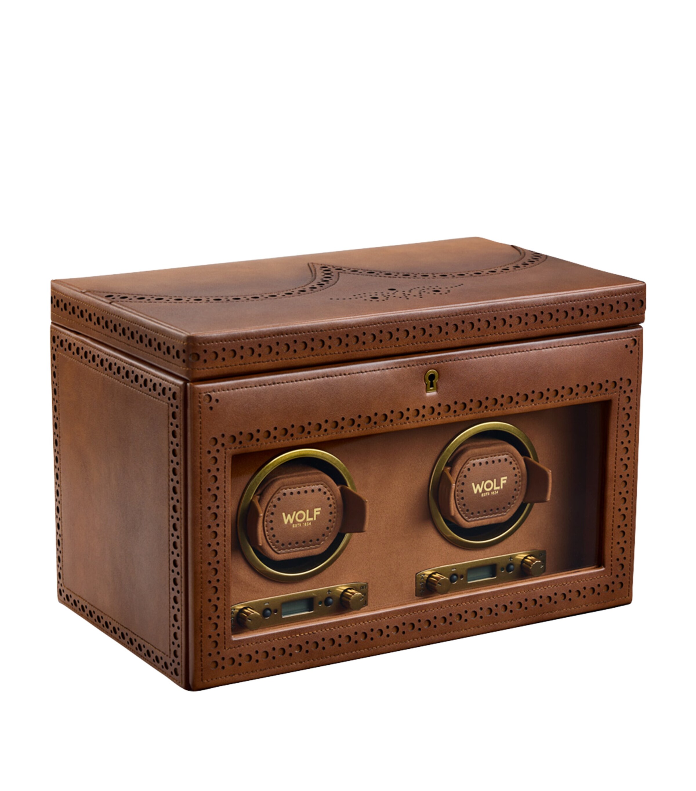 WOLF Brogue Double Watch Winder With Storage Burnished Brown Image 2