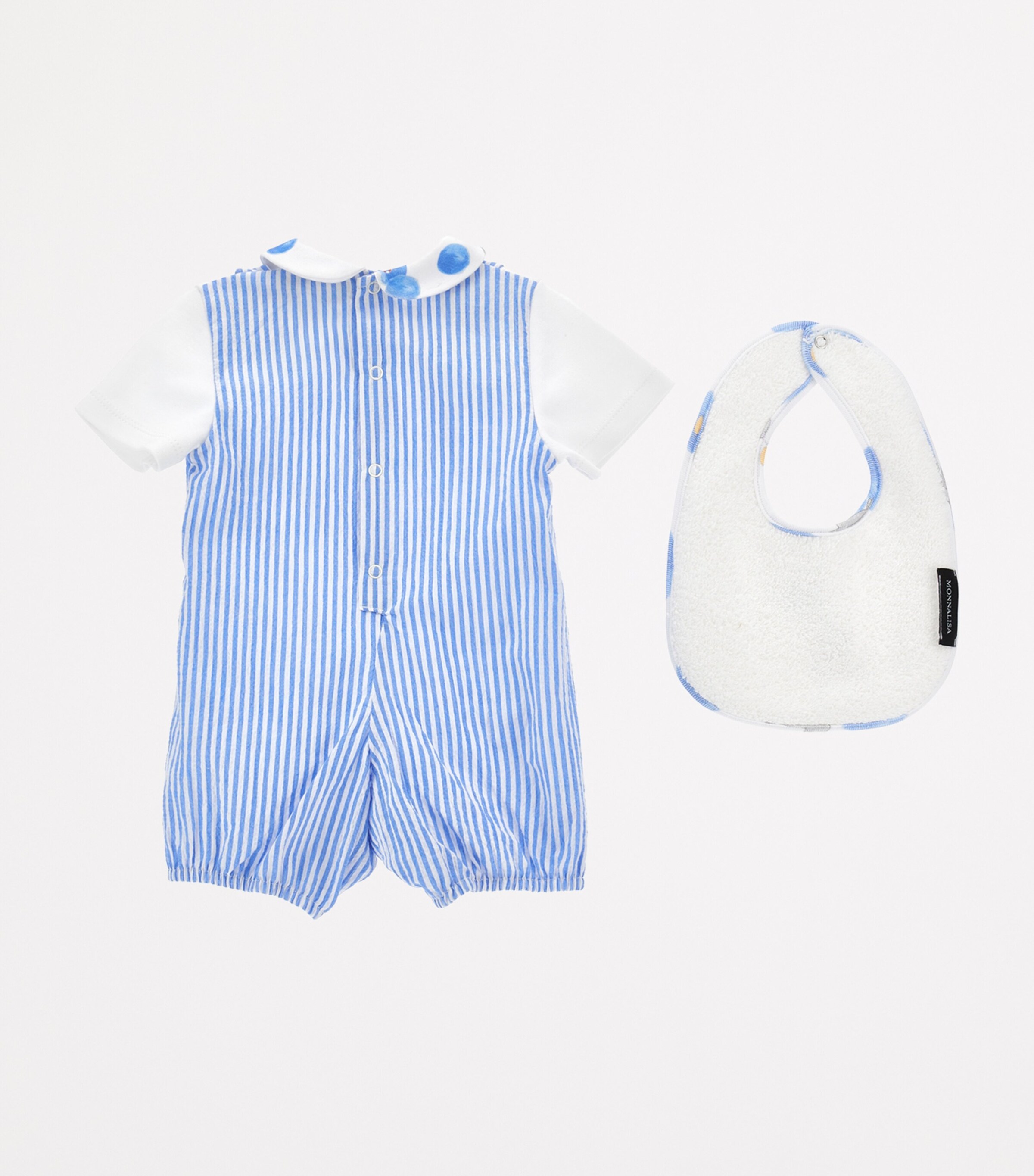 Cotton Playsuit and Bib (1-9 Months) BIANCO+BLUETTE Image 2