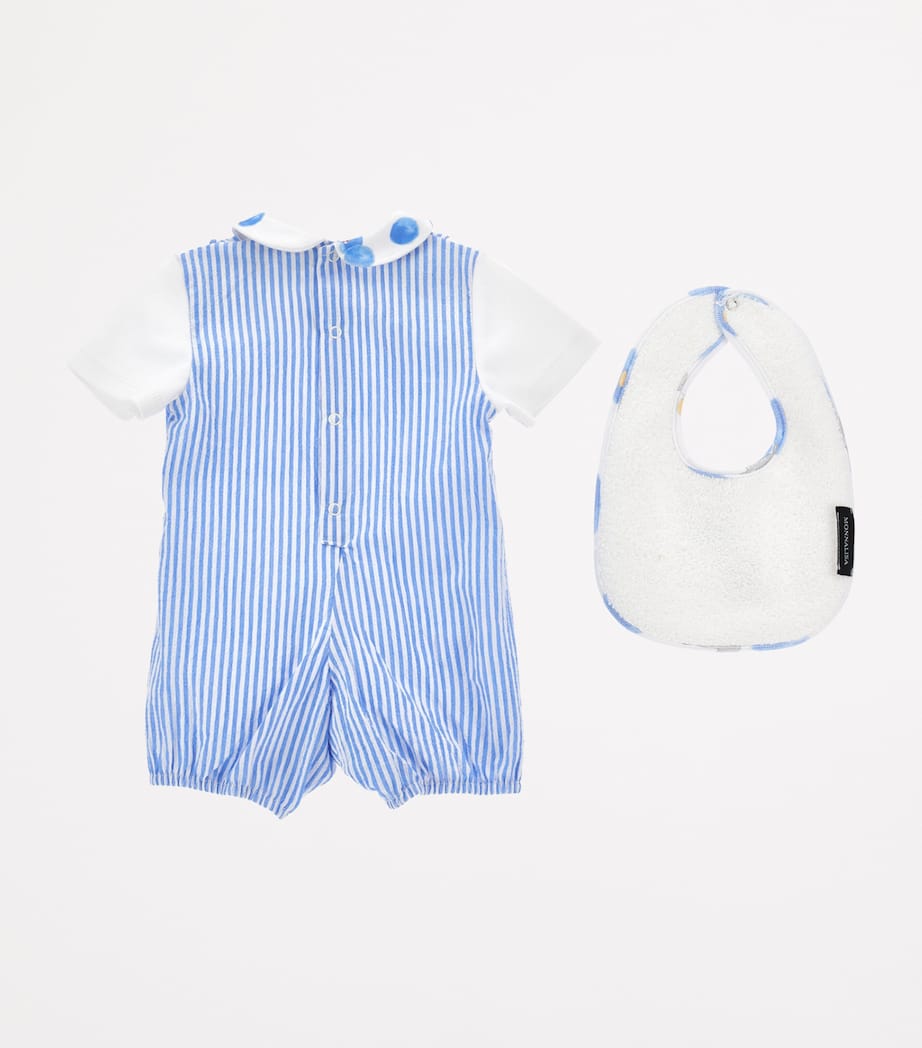 Cotton Playsuit and Bib (1-9 Months) BIANCO+BLUETTE Image 2