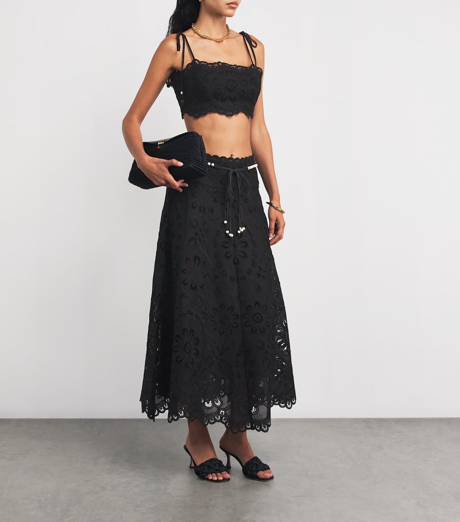 Cotton Rhiannon Embroidered Midi Skirt BLK/BLACK Image 2