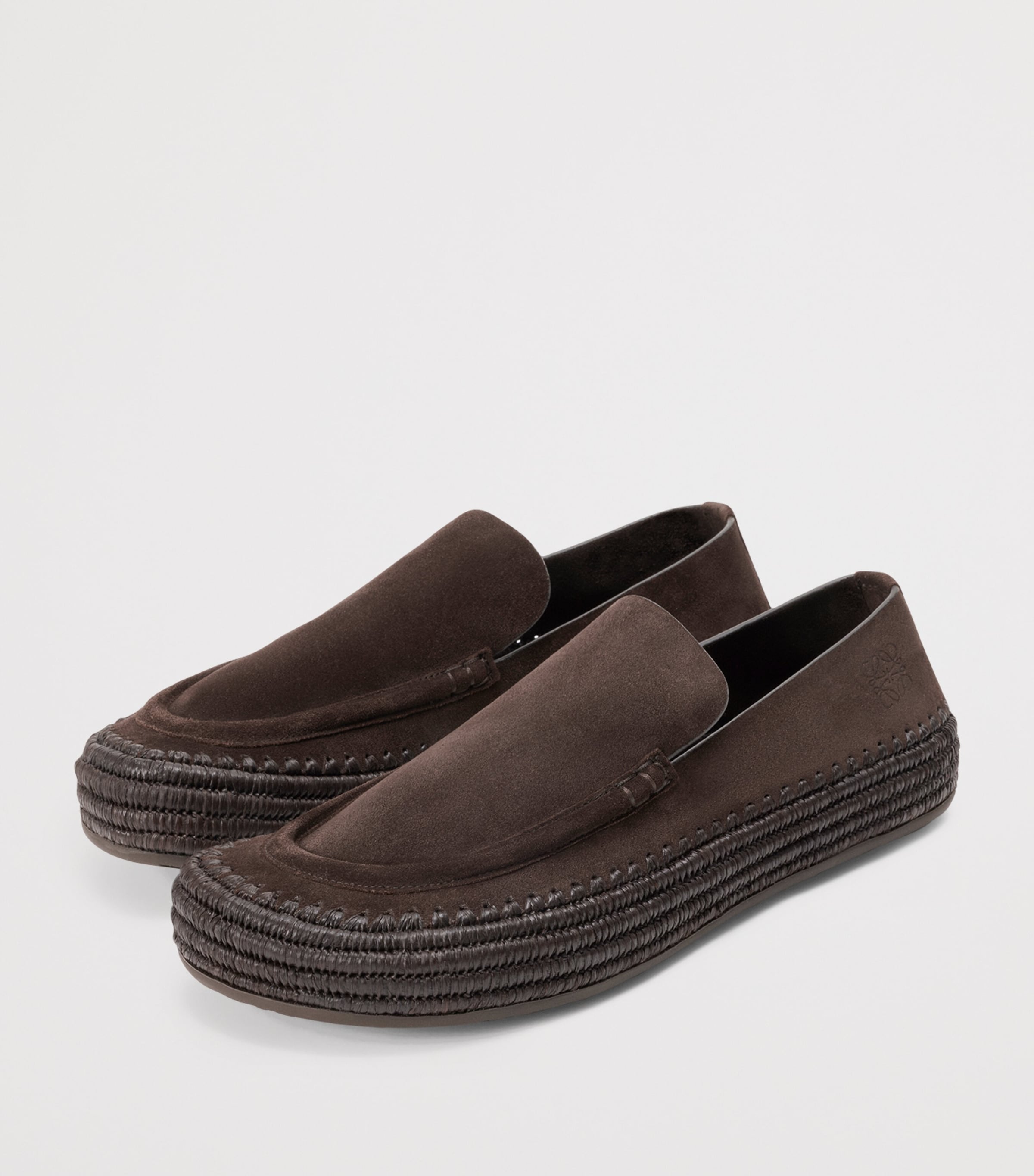 LOEWE x Paula's Ibiza Suede-Raffia Rio Loafers Dark Brown Image 2