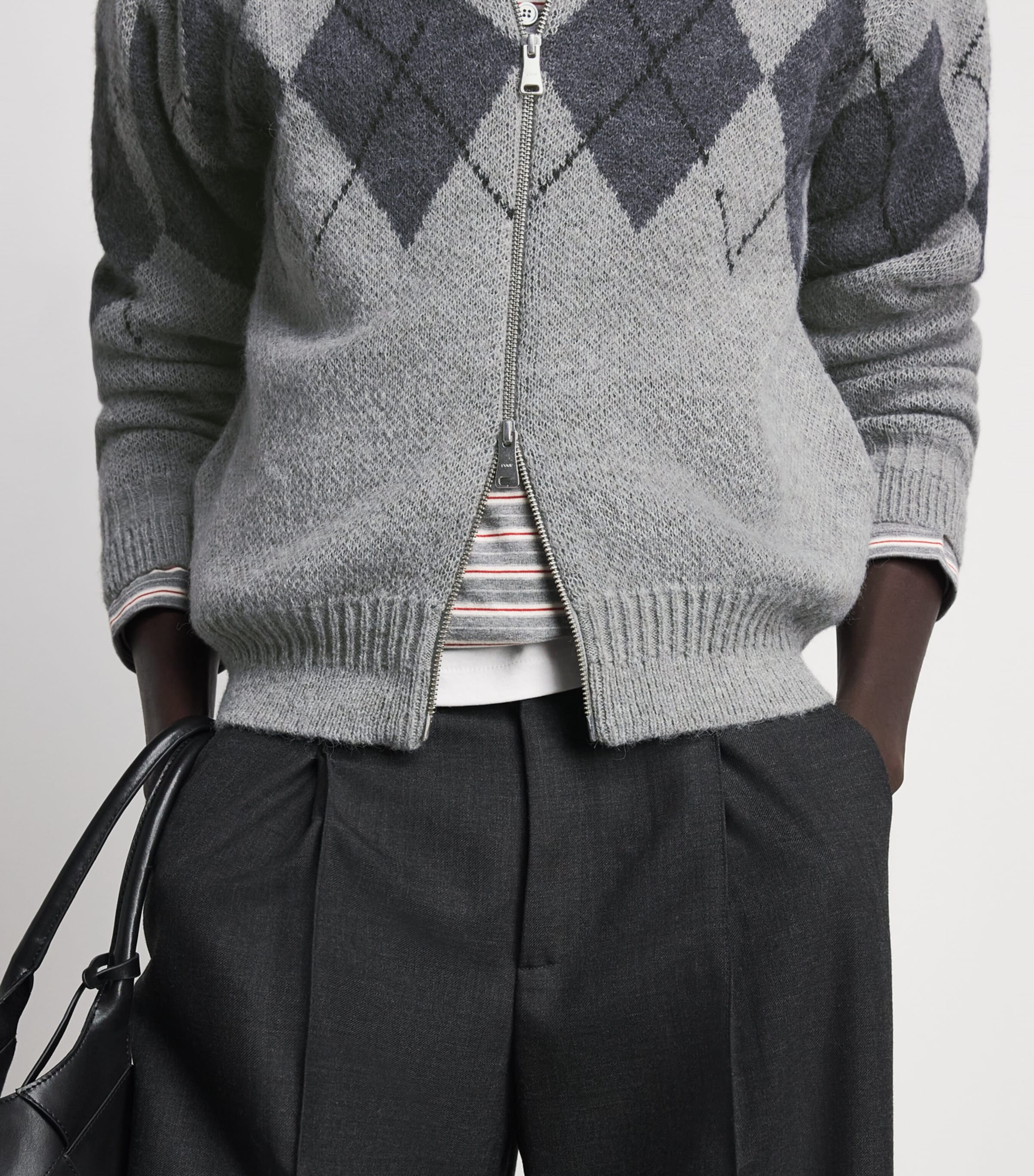 Coor Mens Argyle Zip-Up Sweater Melange Light Grey Image 3