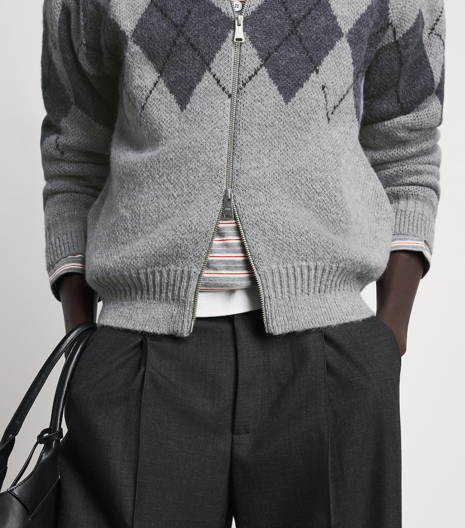 Coor Mens Argyle Zip-Up Sweater Melange Light Grey Image 3