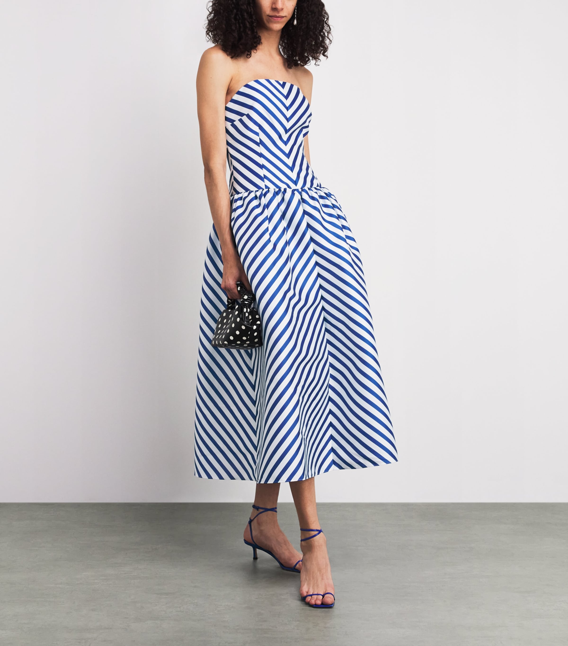 Self-Portrait Womens Stripe Strapless Midi Dress Navy Image 2