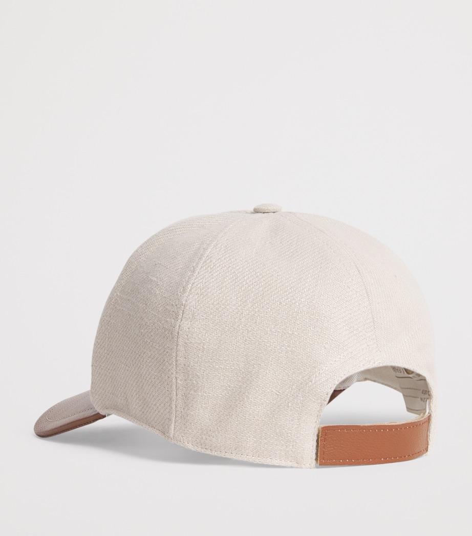 Eleventy x Harrods Leather-Trimmed Linen Baseball Cap Sabbia E Moro Image 3