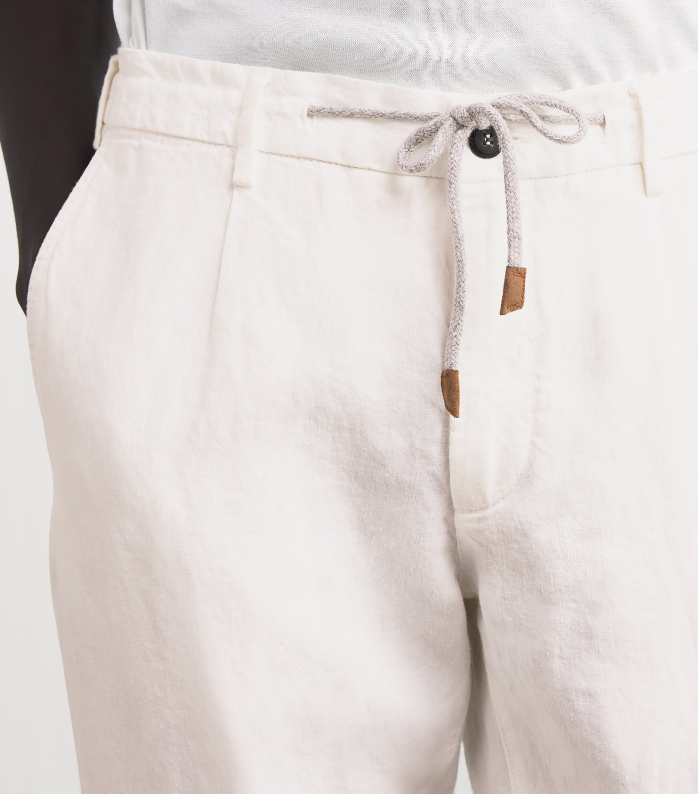 Linen Drawstring-Detail Trousers BIANCO Image 6