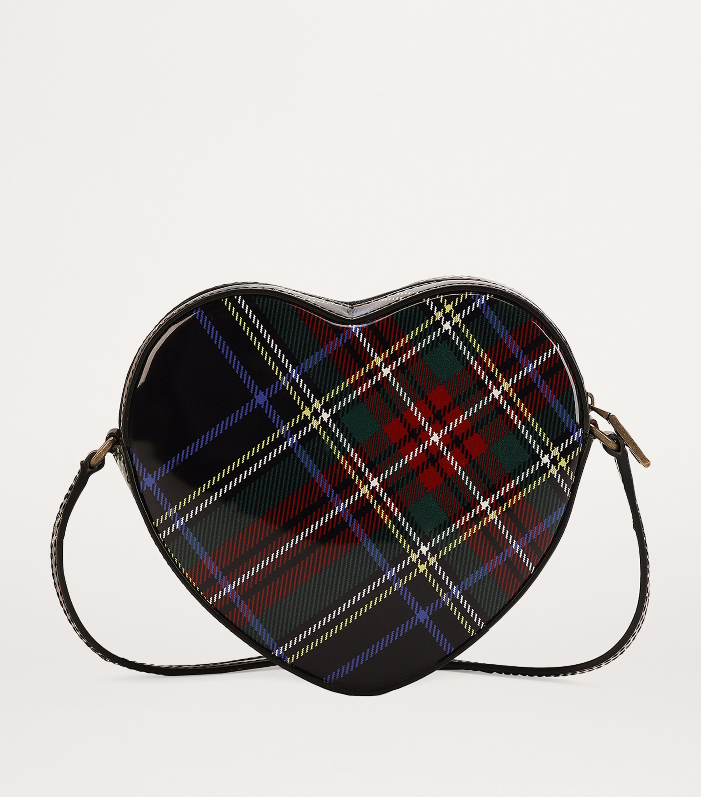 Calfskin Tartan Heart Shoulder Bag HB5DP-BLU NAVY Image 3