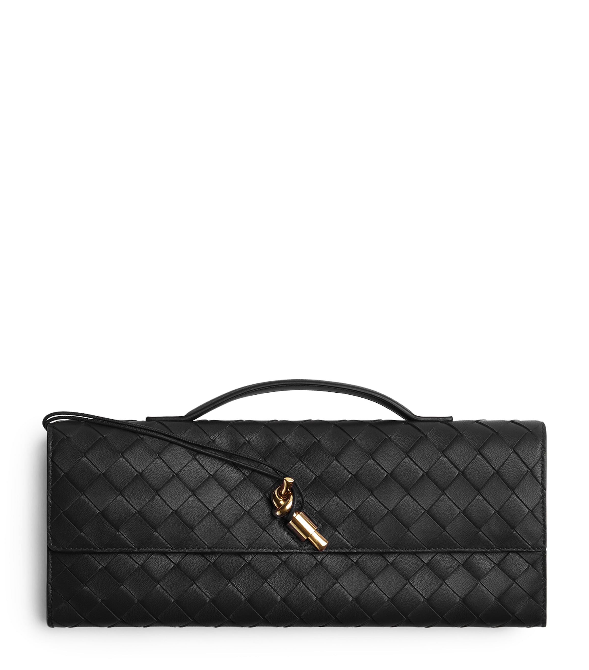 Bottega Veneta Long Andiamo Clutch With Handle In Black