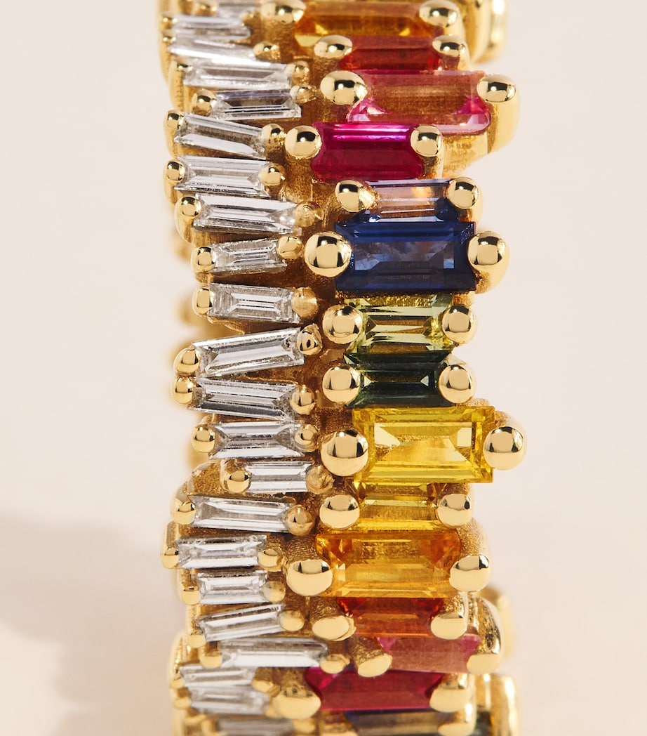 Suzanne Kalan Yellow Gold, Diamond and Rainbow Sapphire Double Stack Eternity Ring Yg/rs Image 3