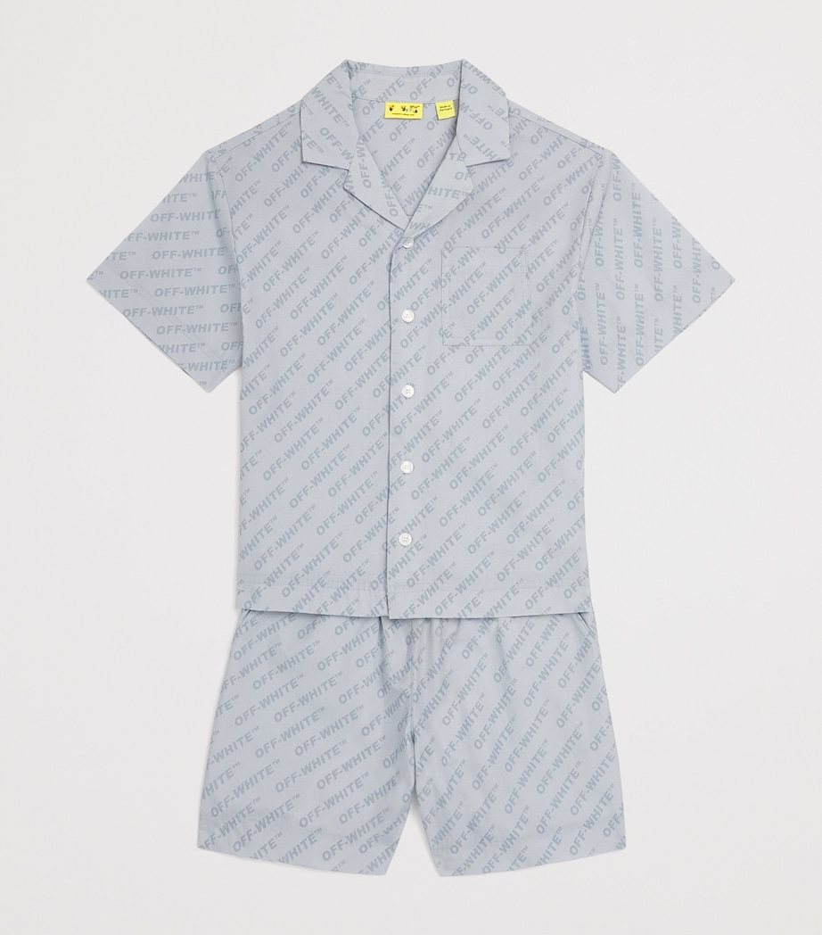 Off-White Kids Logo Bowling Shirt (4-12+ Years) Dusty Blue Image 3
