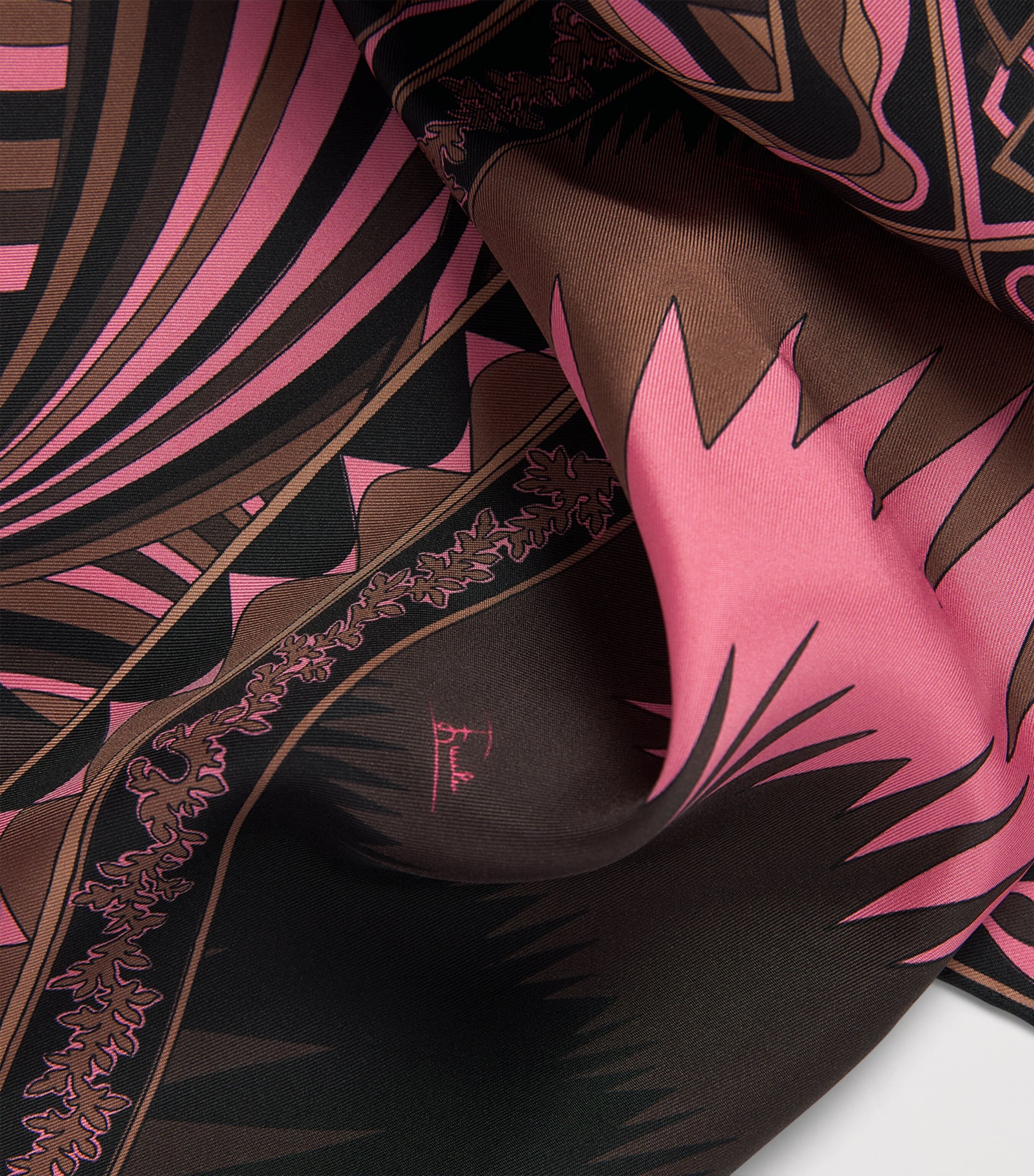 PUCCI Silk Multi Print Scarf Brown Coral Image 3