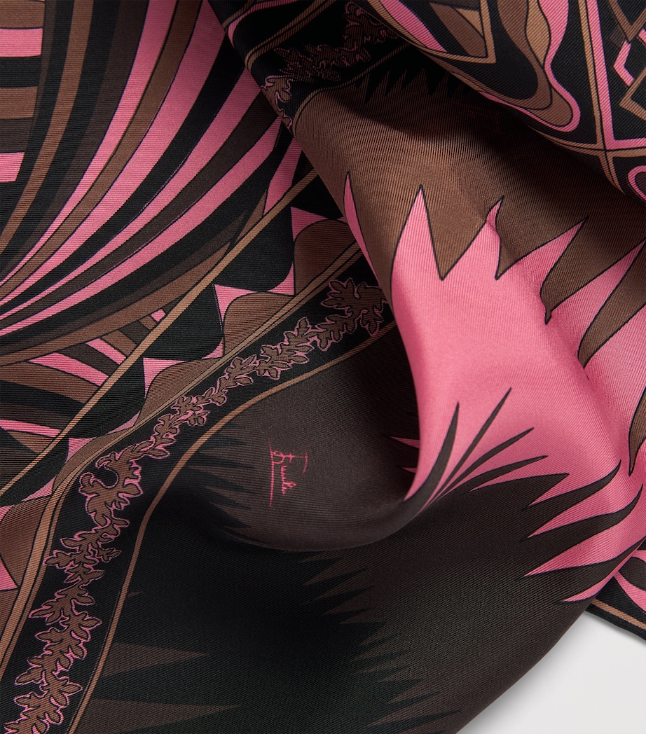 PUCCI Silk Multi Print Scarf Brown Coral Image 3
