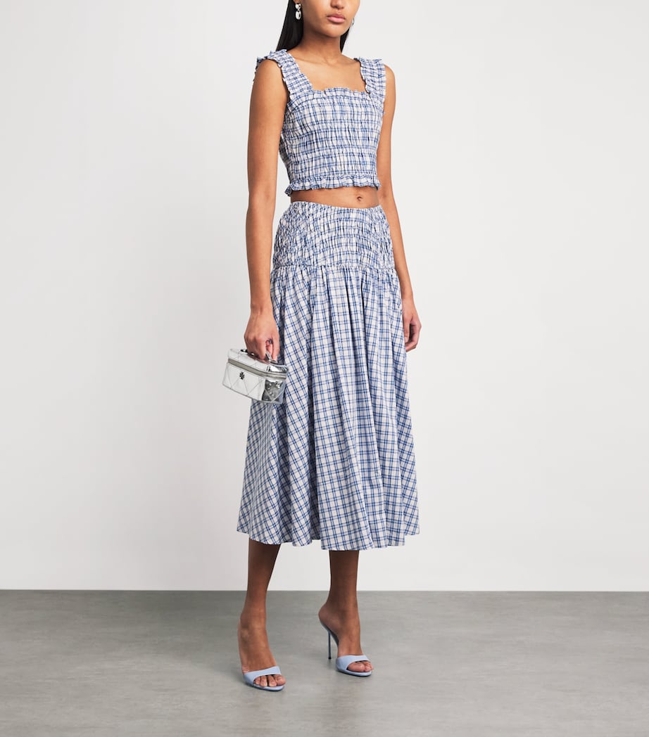 Maje Womens Embellished Check Midi Skirt Blue Check Print Image 2