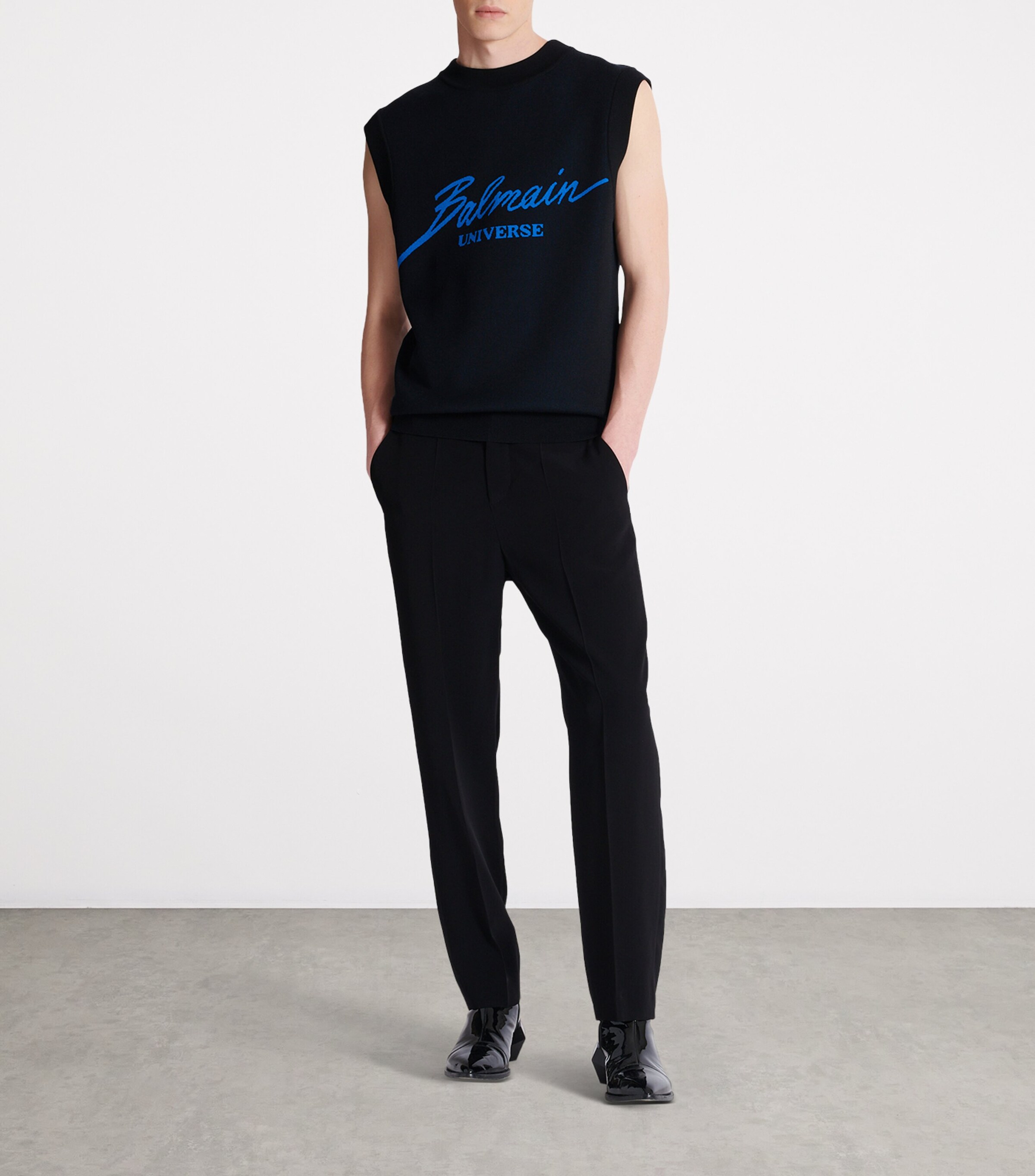 Balmain Mens Crepe Straight-Leg Trousers Noir Image 5