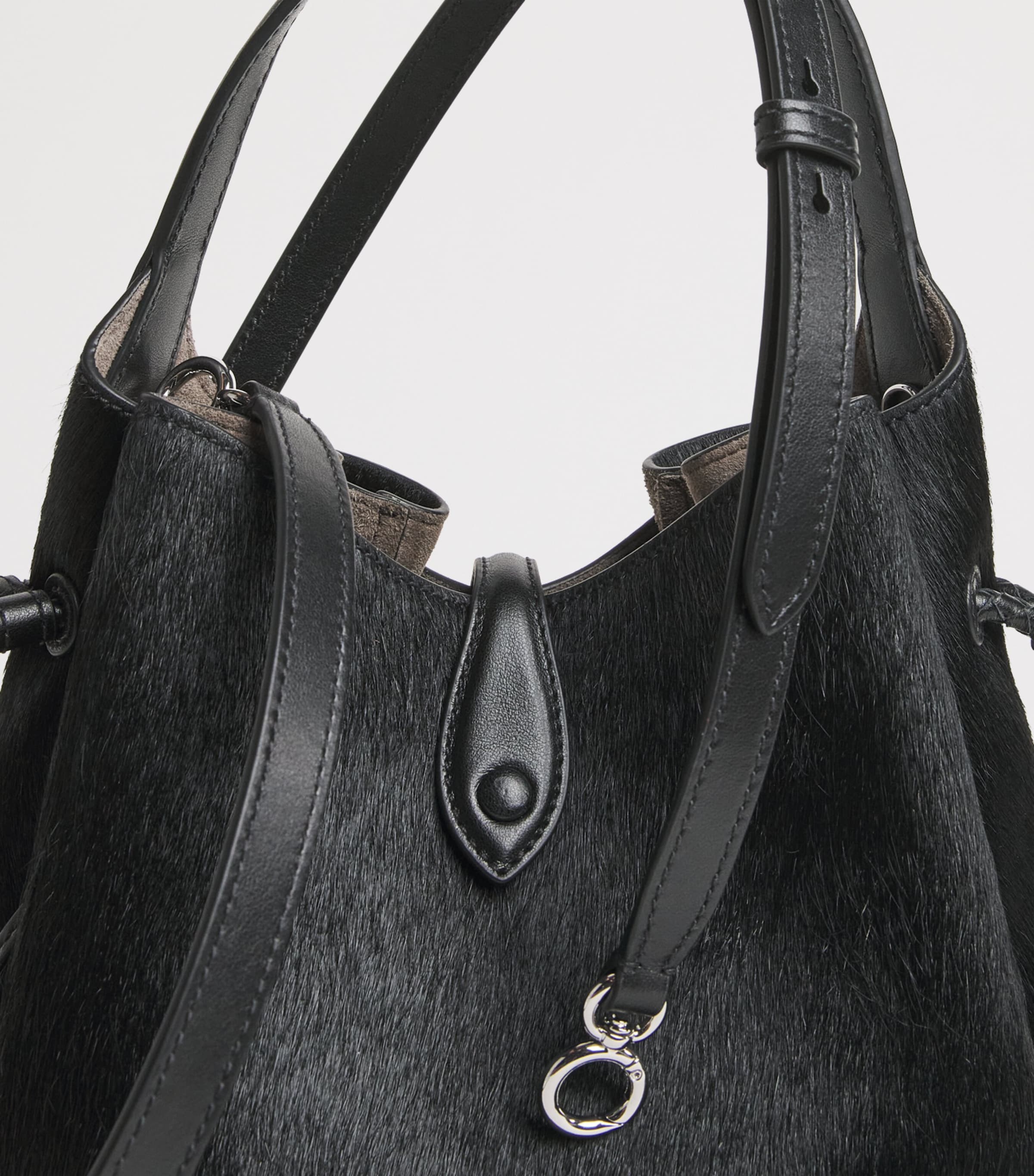 Polo Ralph Lauren Small Calf Hair Cross-Body Bucket Bag Black Image 6